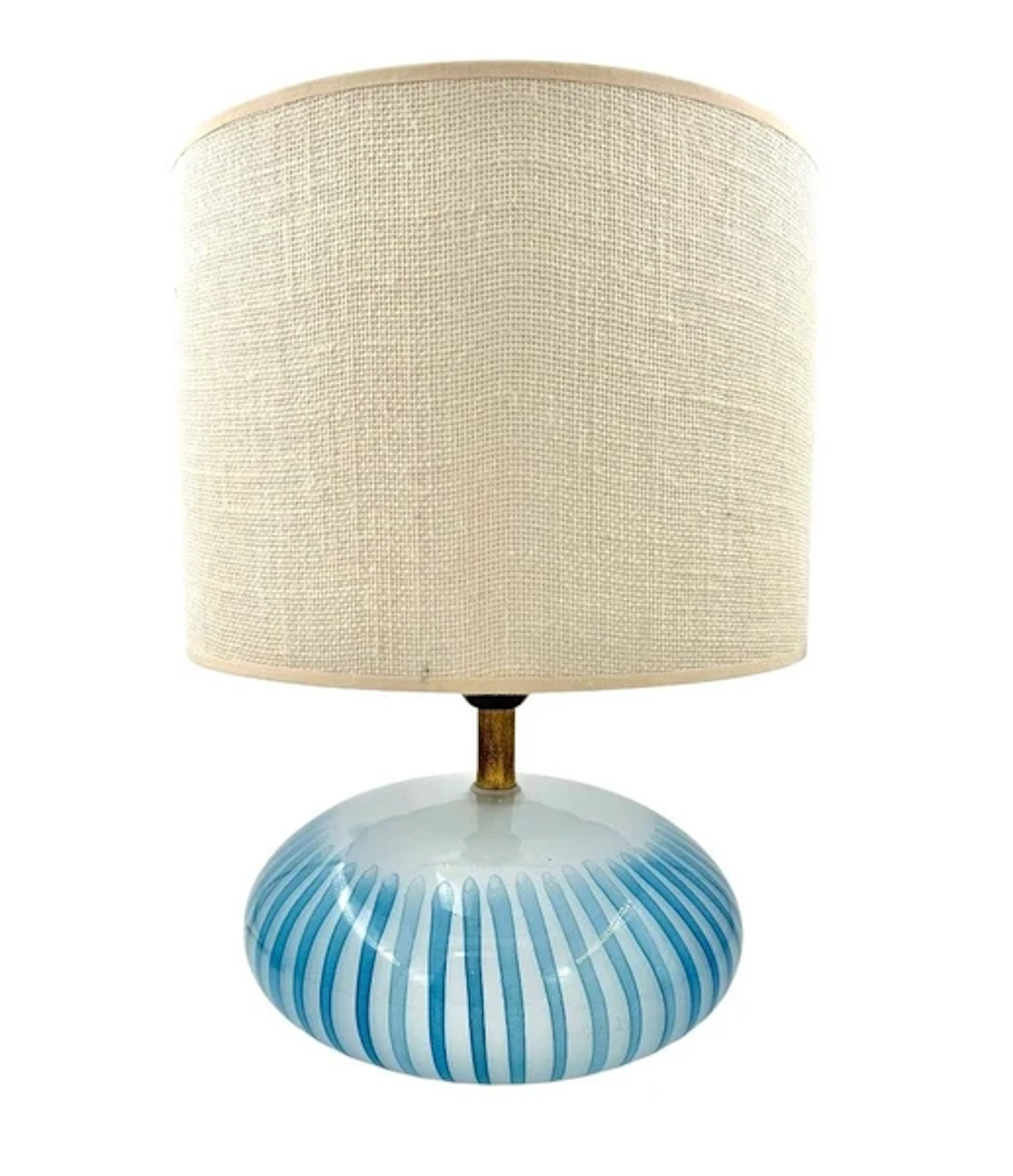 An Italian 1960s Murano blue and white striped glass lamp with brass fittings
