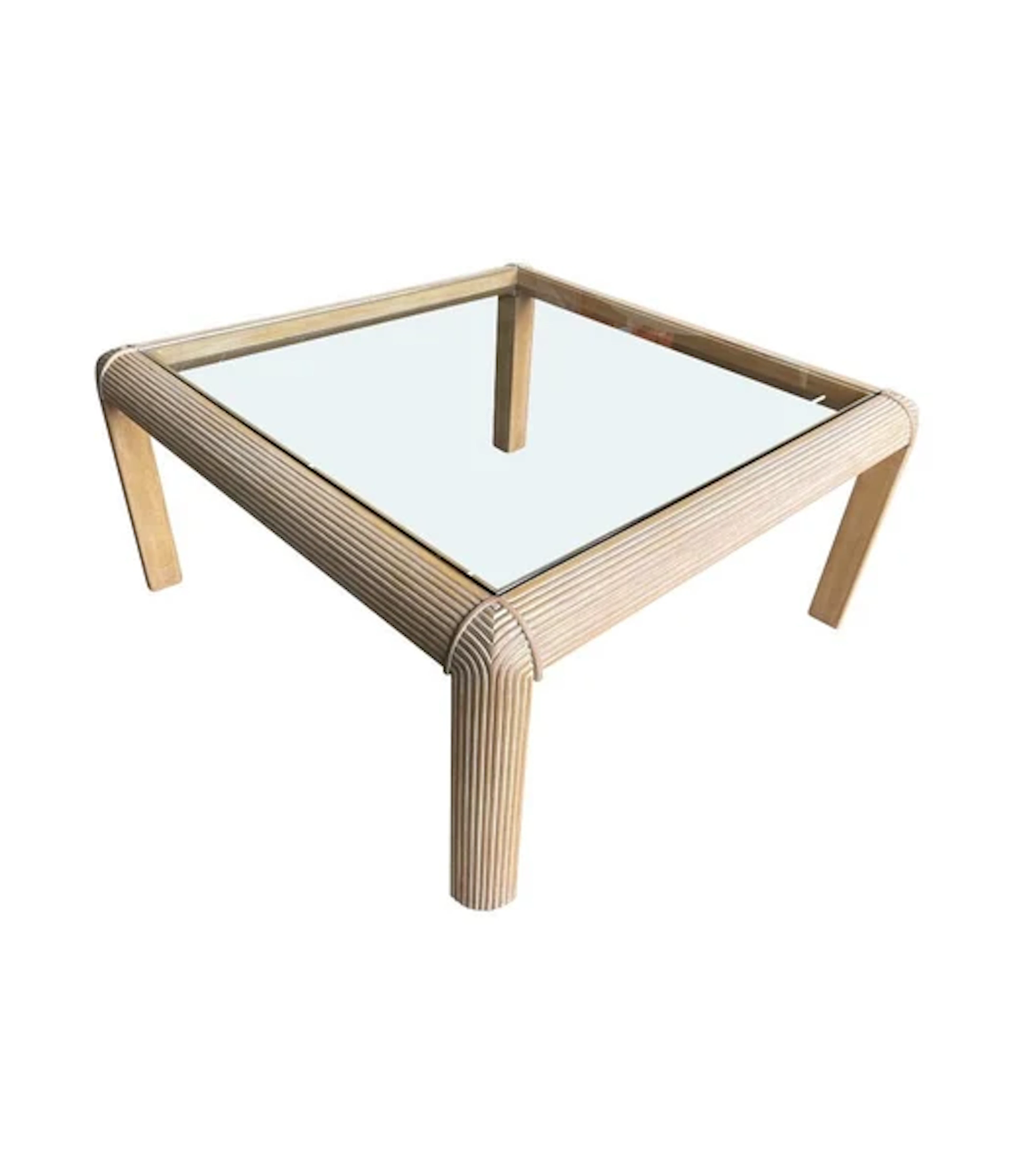 A large square 1980s Italian pencil reed bamboo wood coffee table