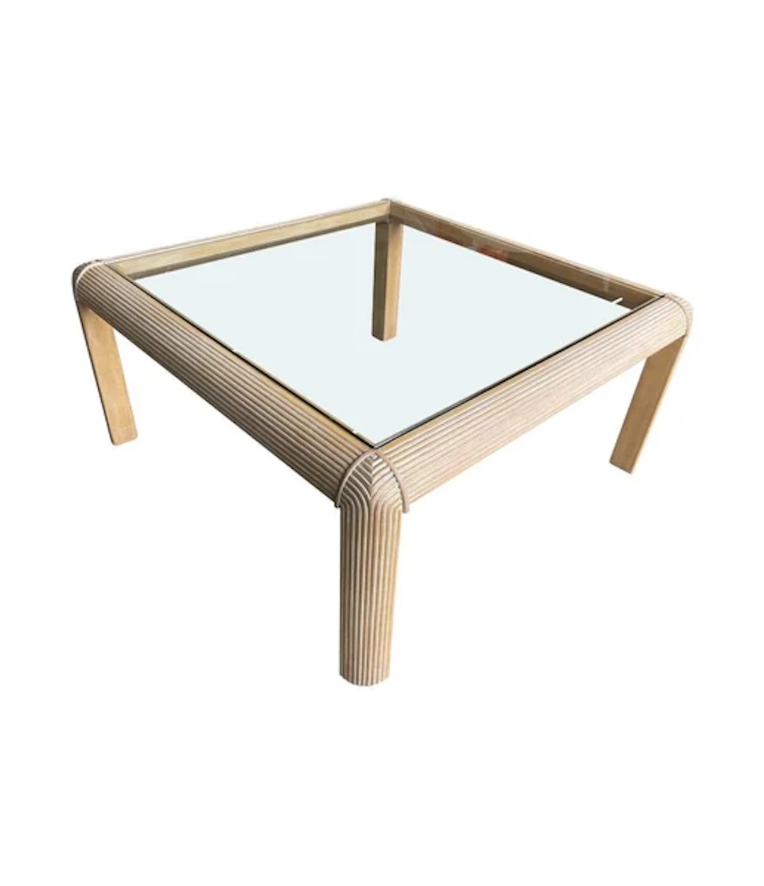 A large square 1980s Italian pencil reed bamboo wood coffee table