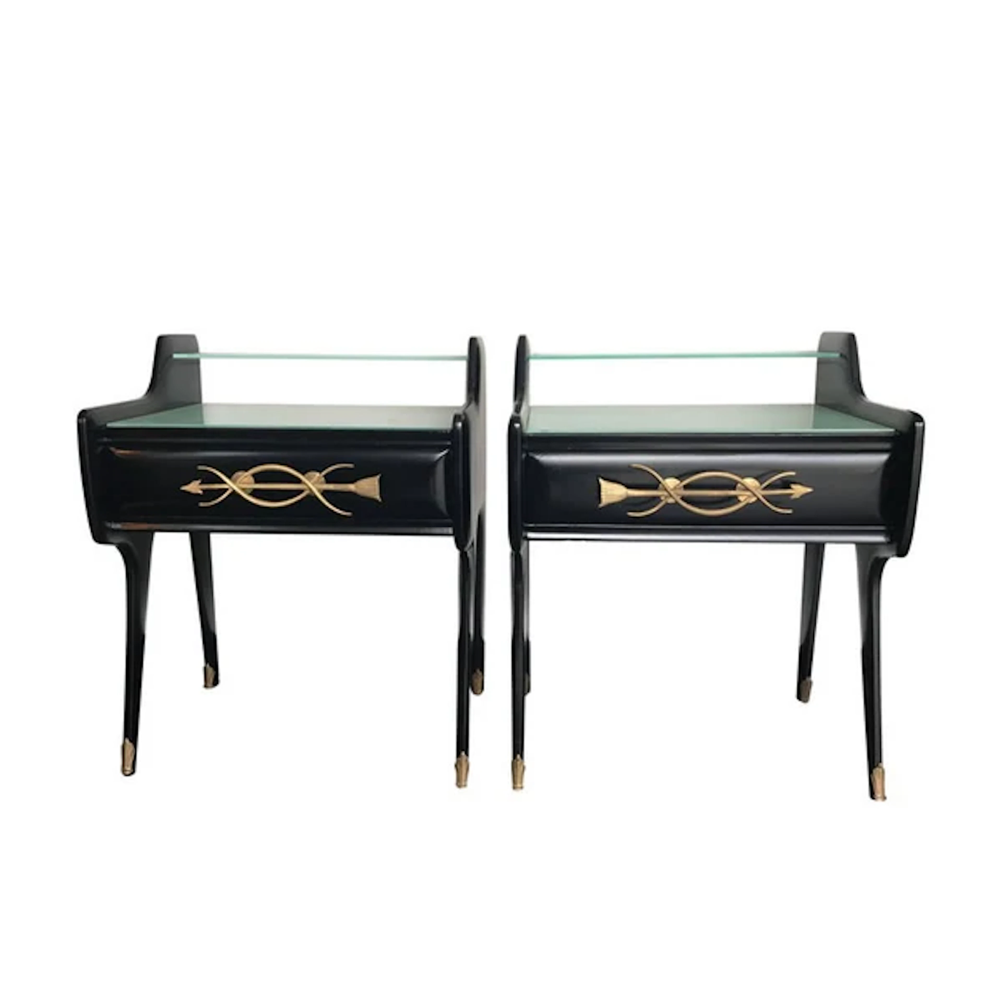 PAIR OF ITALIAN 1950S EBONIZED BEDSIDE TABLES