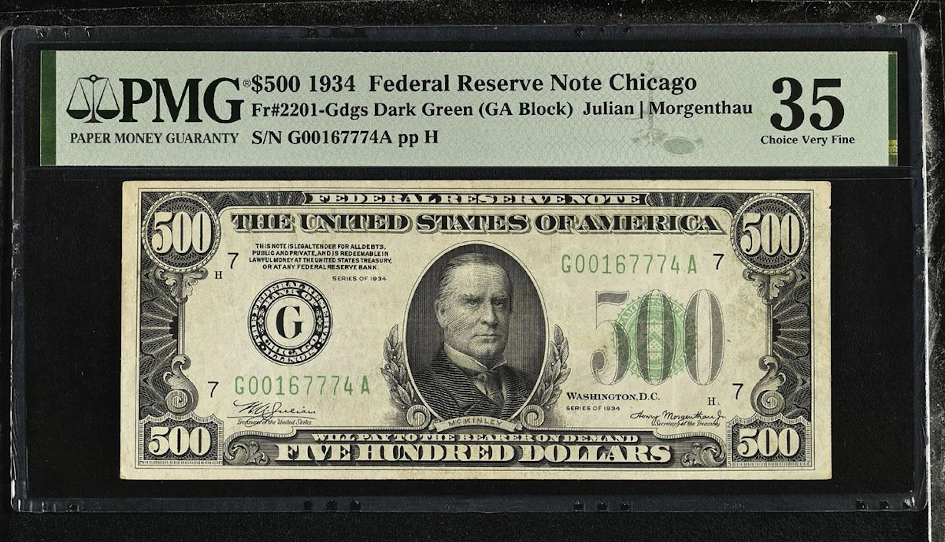 U.S. F.R.N., Chicago. 1934 $500, Fr.# 2201-G, Issued Banknote, PMG