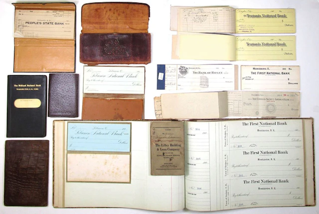 OH, IA, NH. Box Lot of Vintage Wallets, Billfolds & Check Registers