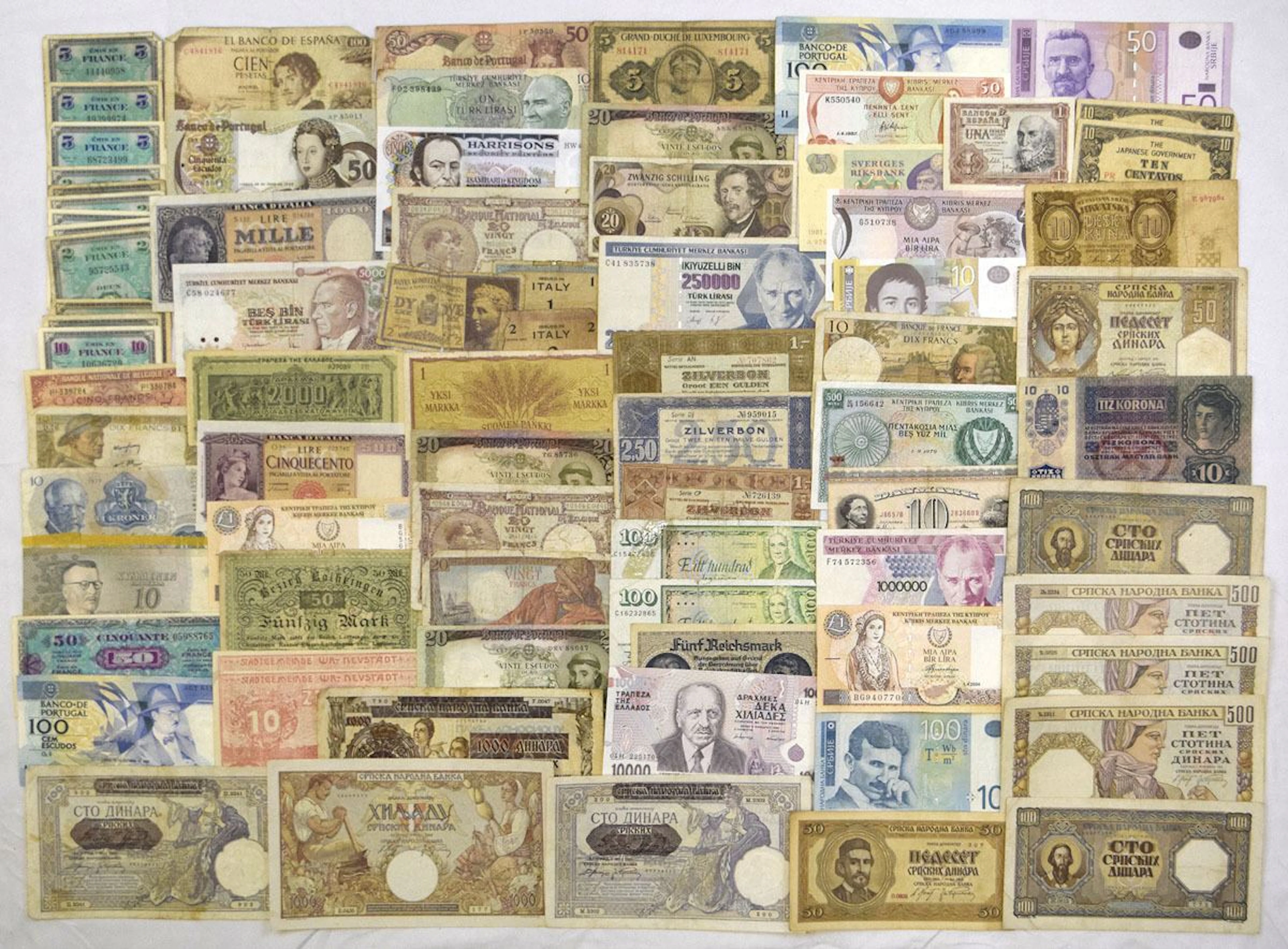 European Issued Banknote Assortment, WWII Era and Surrounding Periods