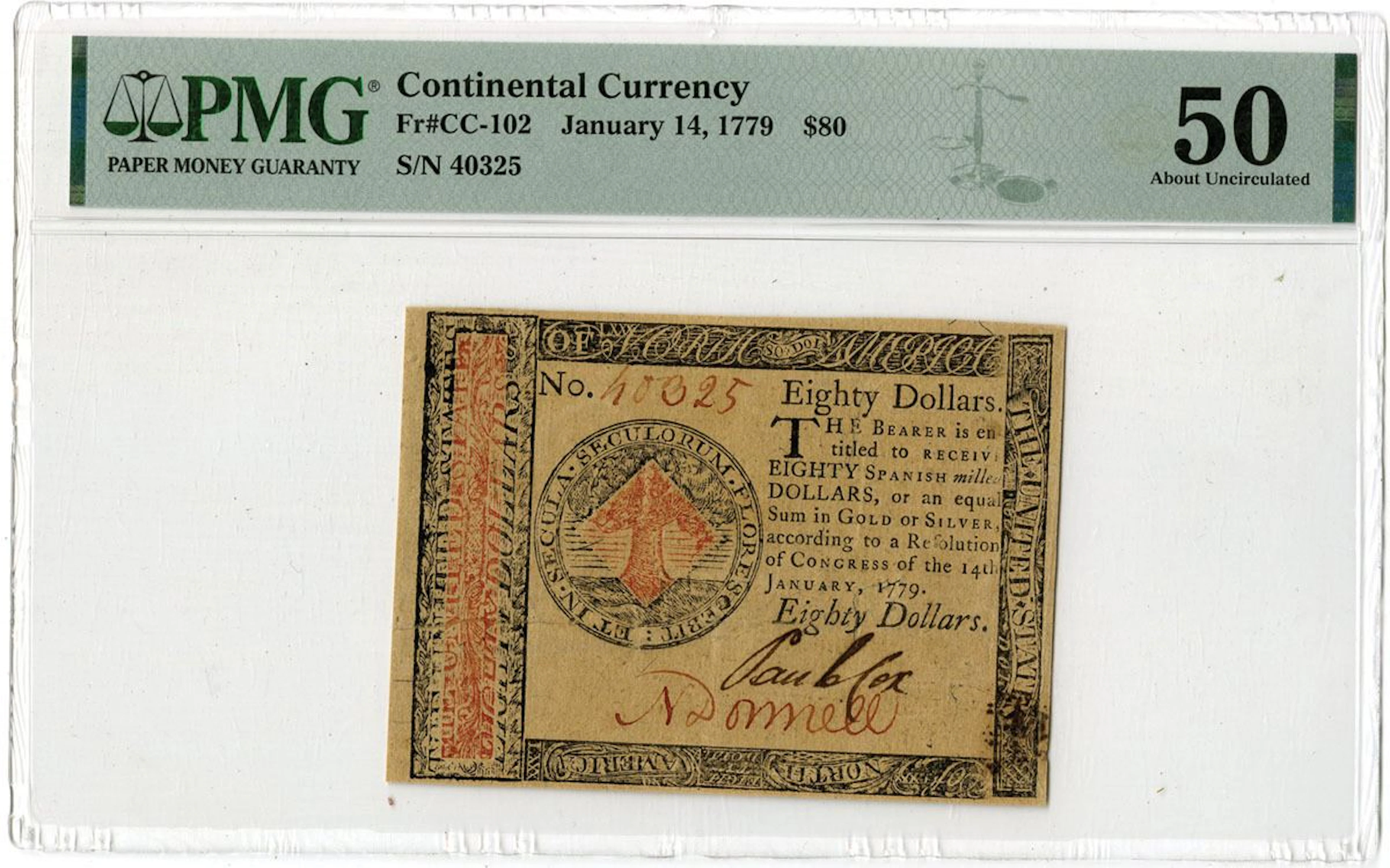 U.S. Continental Currency, January 14, 1779, $80 (Fr.# CC-102), Issued