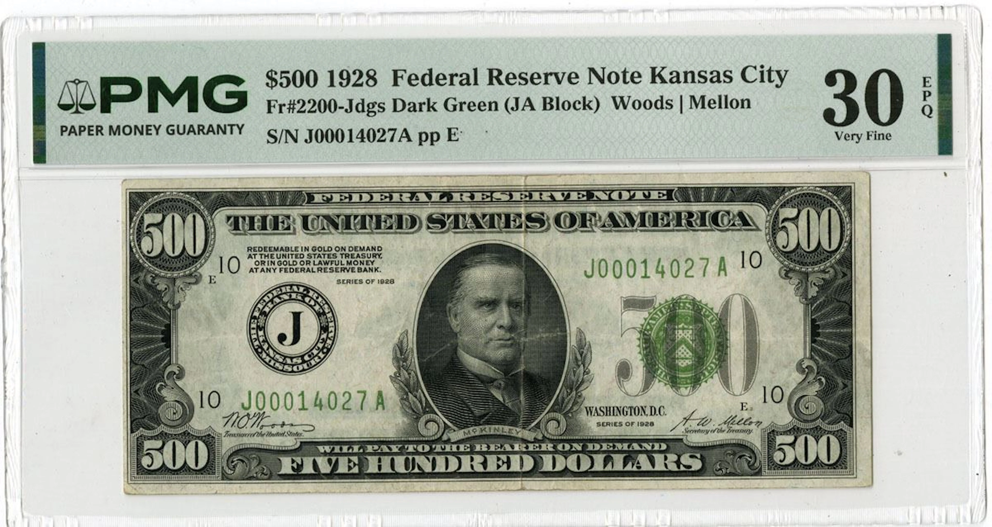 U.S. F.R.N., Kansas City. 1928 $500, Fr.# 2200-J, Issued Banknote