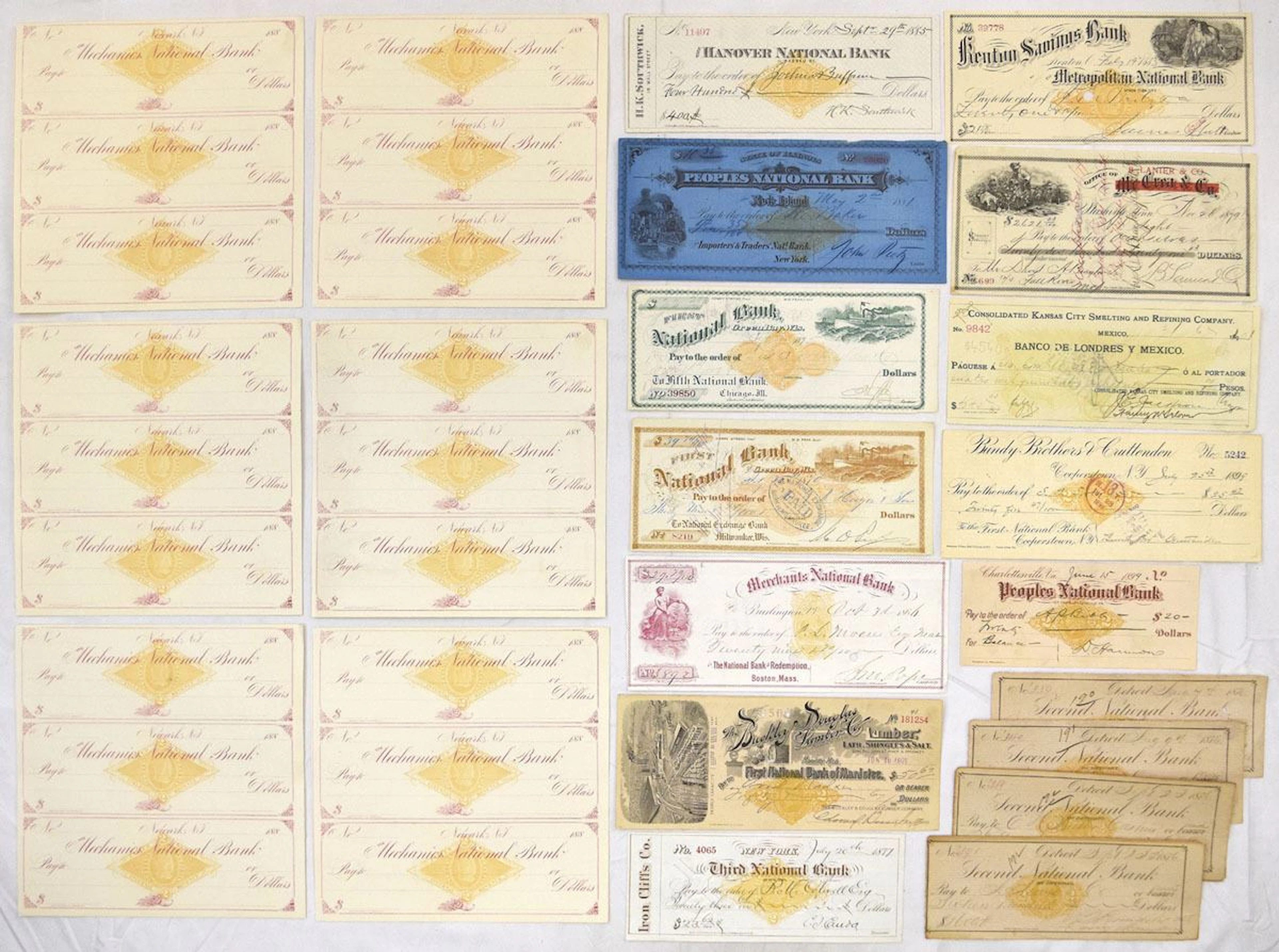 U.S. Bank Check Collection, Almost all with Imprinted Revenue, 1870s