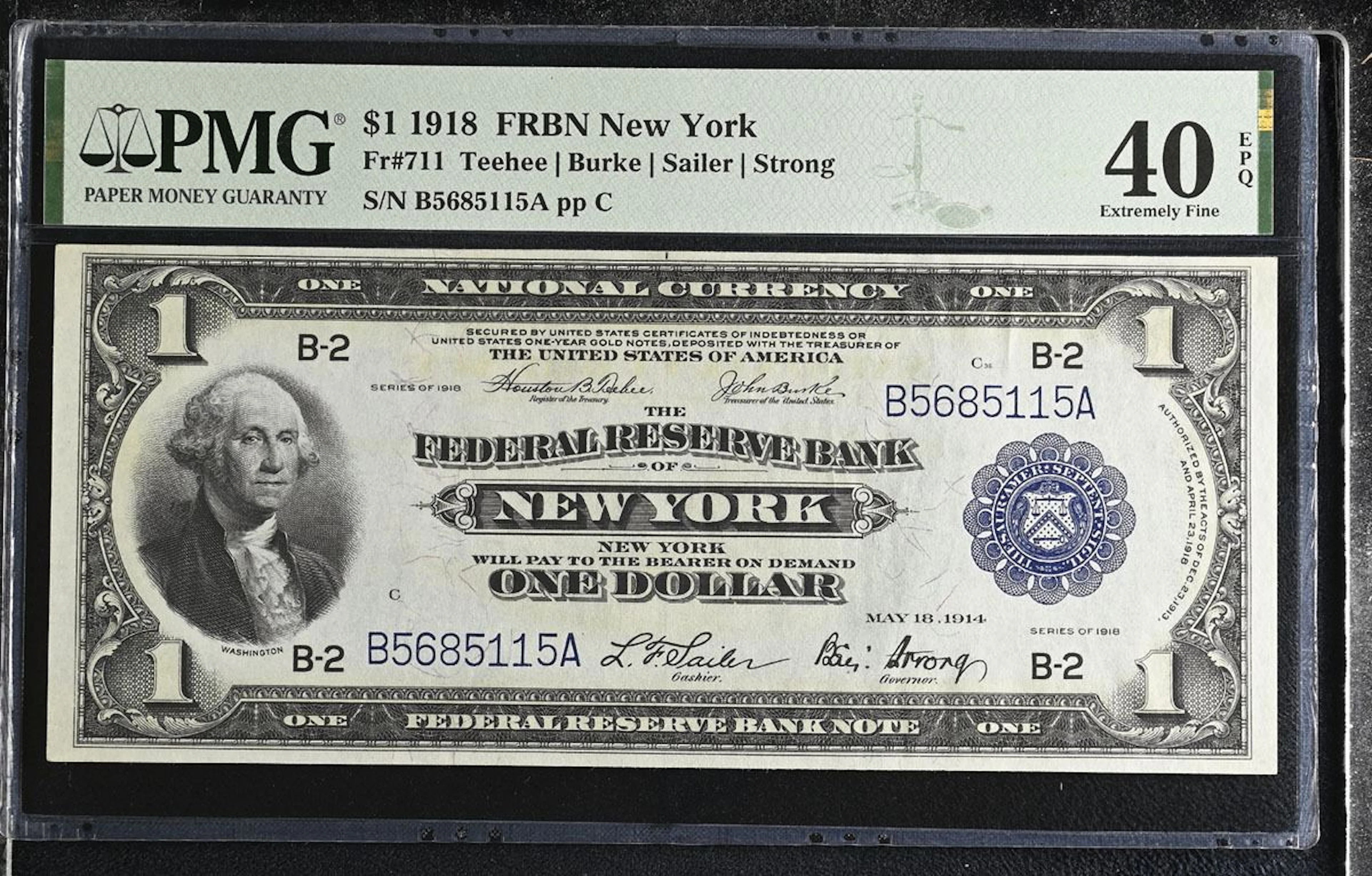 U.S. Federal Reserve Bank Note, New York. 1918 $1, Fr.# 711, Issued