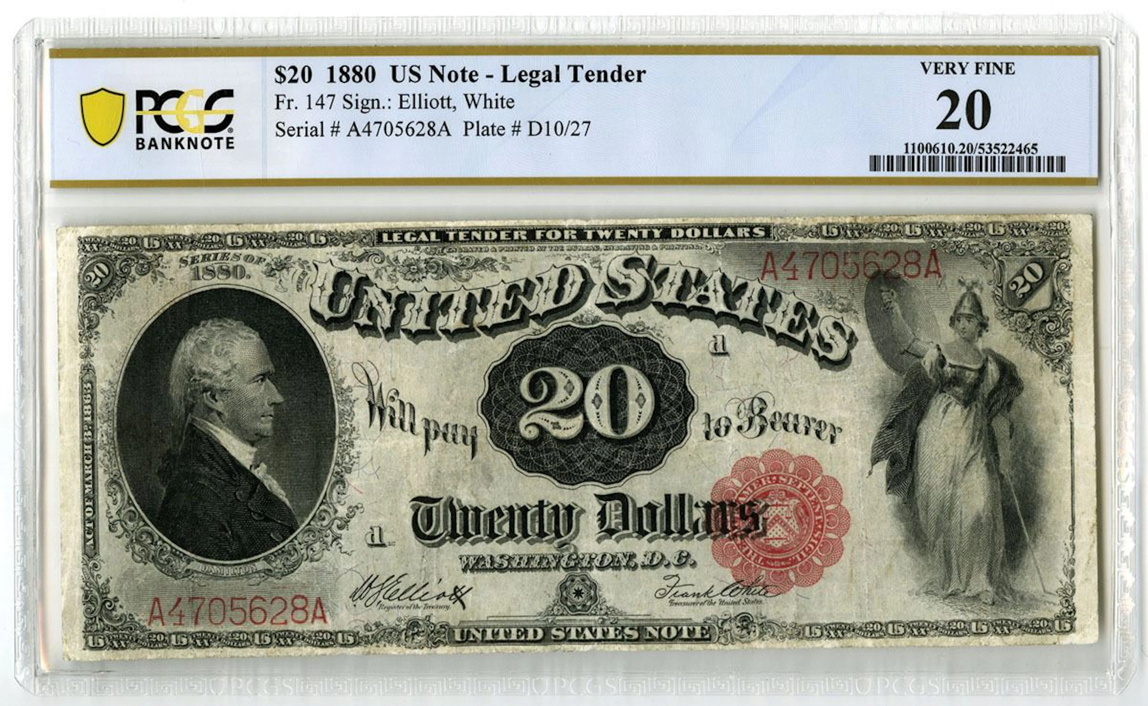 U.S. Legal Tender Note. 1880 $20, Fr.# 147, Issued Banknote, PCGS Very Fine 20