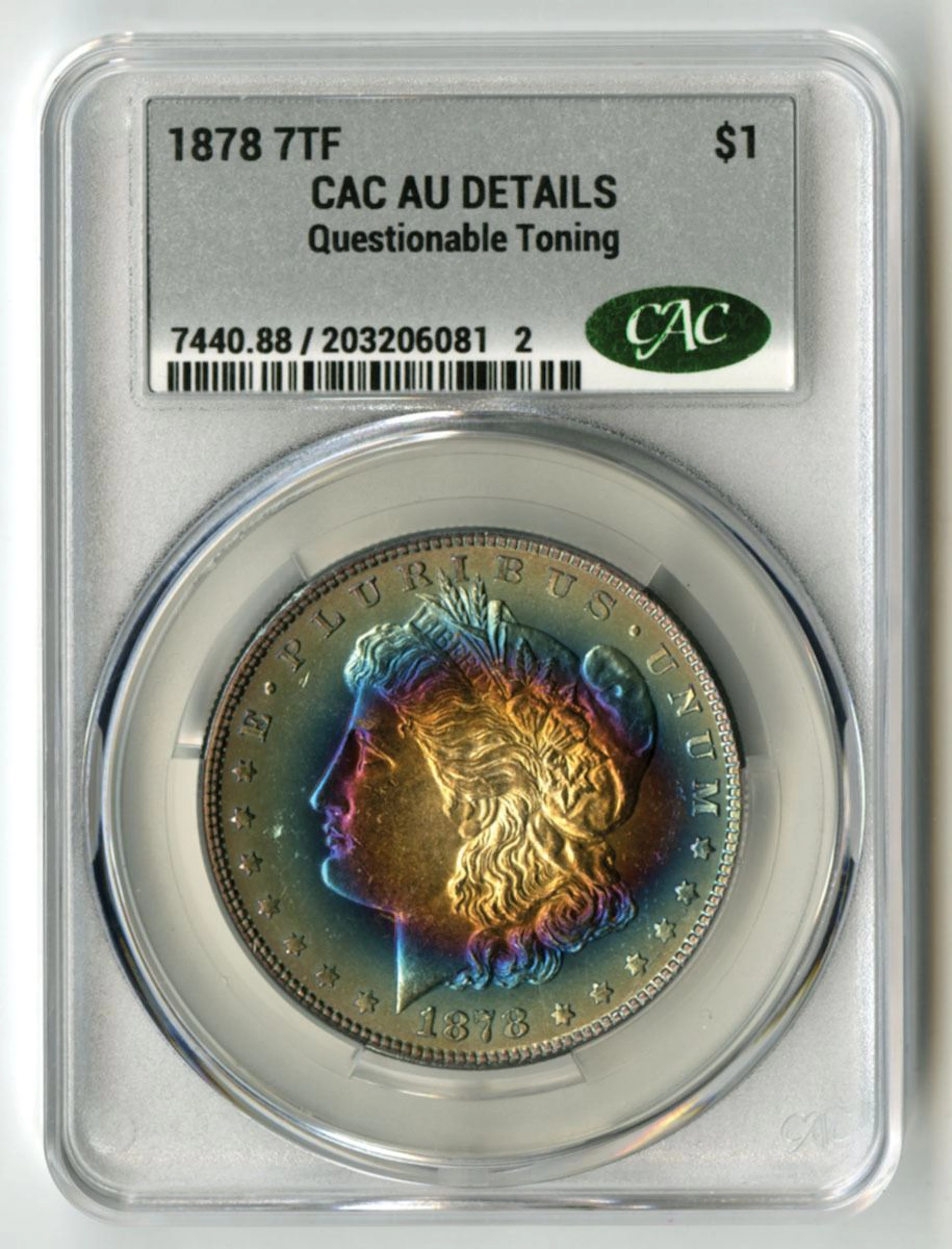 U.S., Morgan Silver Dollar, 1878 7TF, CAC AU Details (Questionable