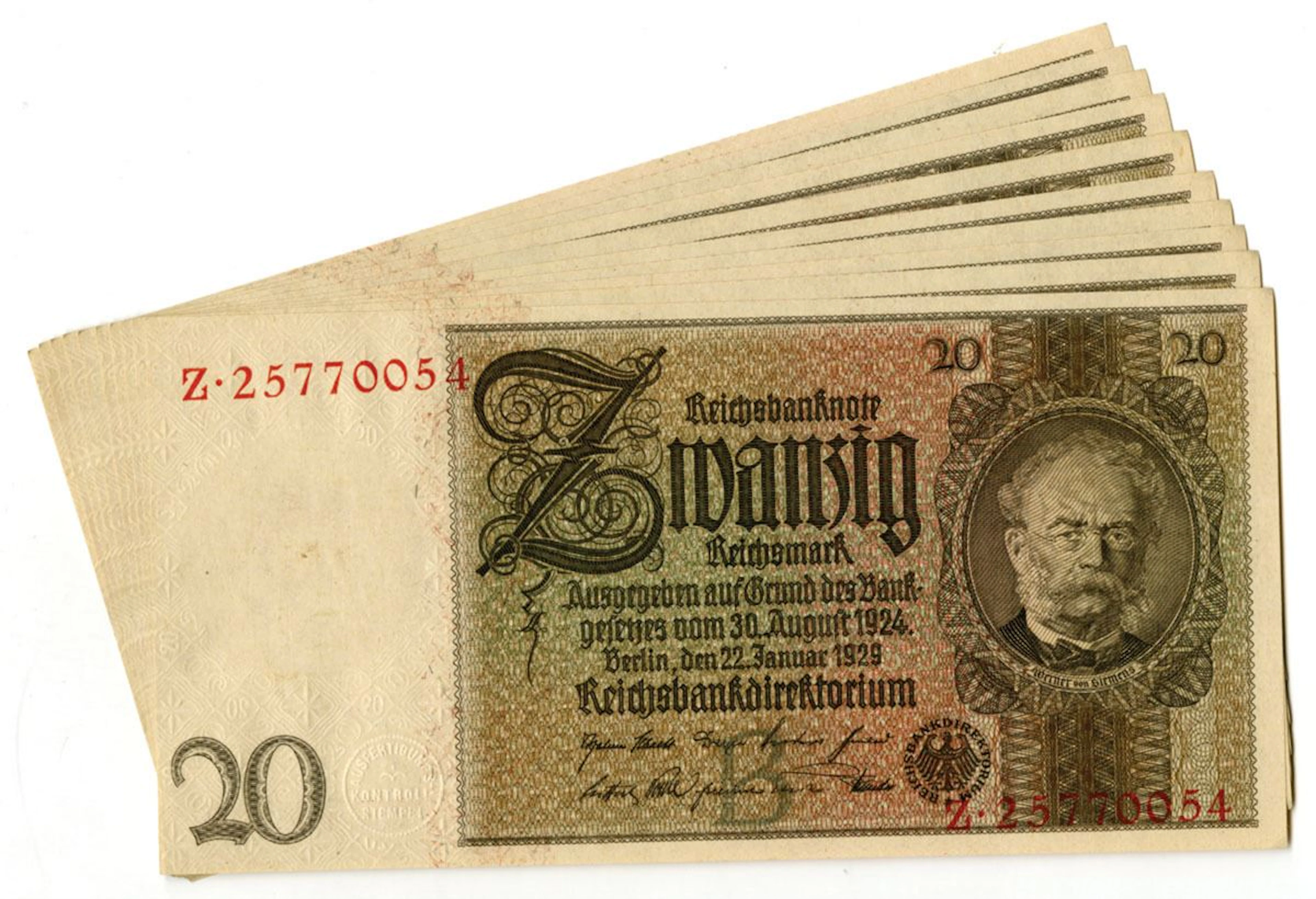Germany. Reichsbanknote, 1929, Issued Banknote Assortment.