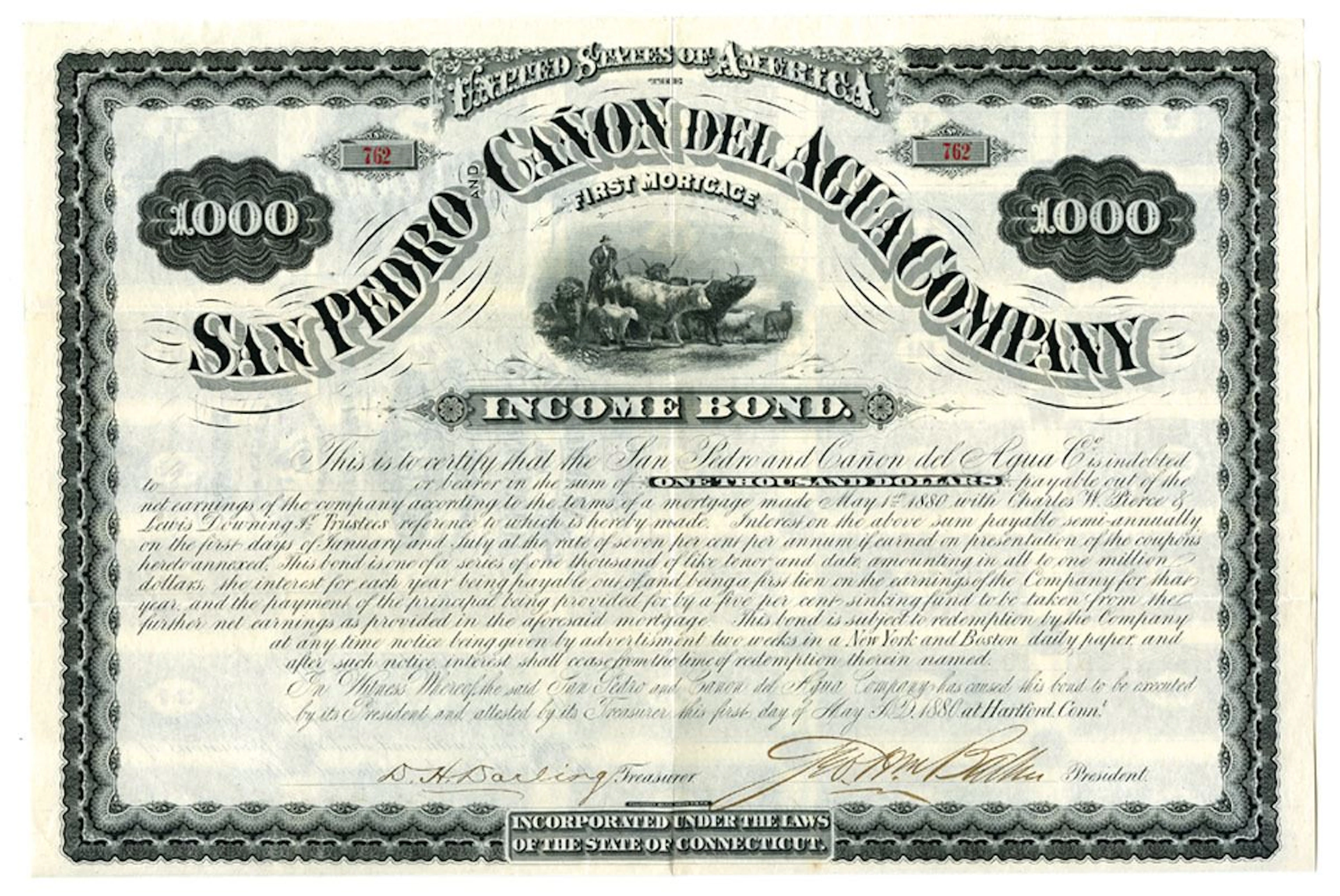 New Mexico. San Pedro and Canon Del Agua Co.,1880 I/U bond.