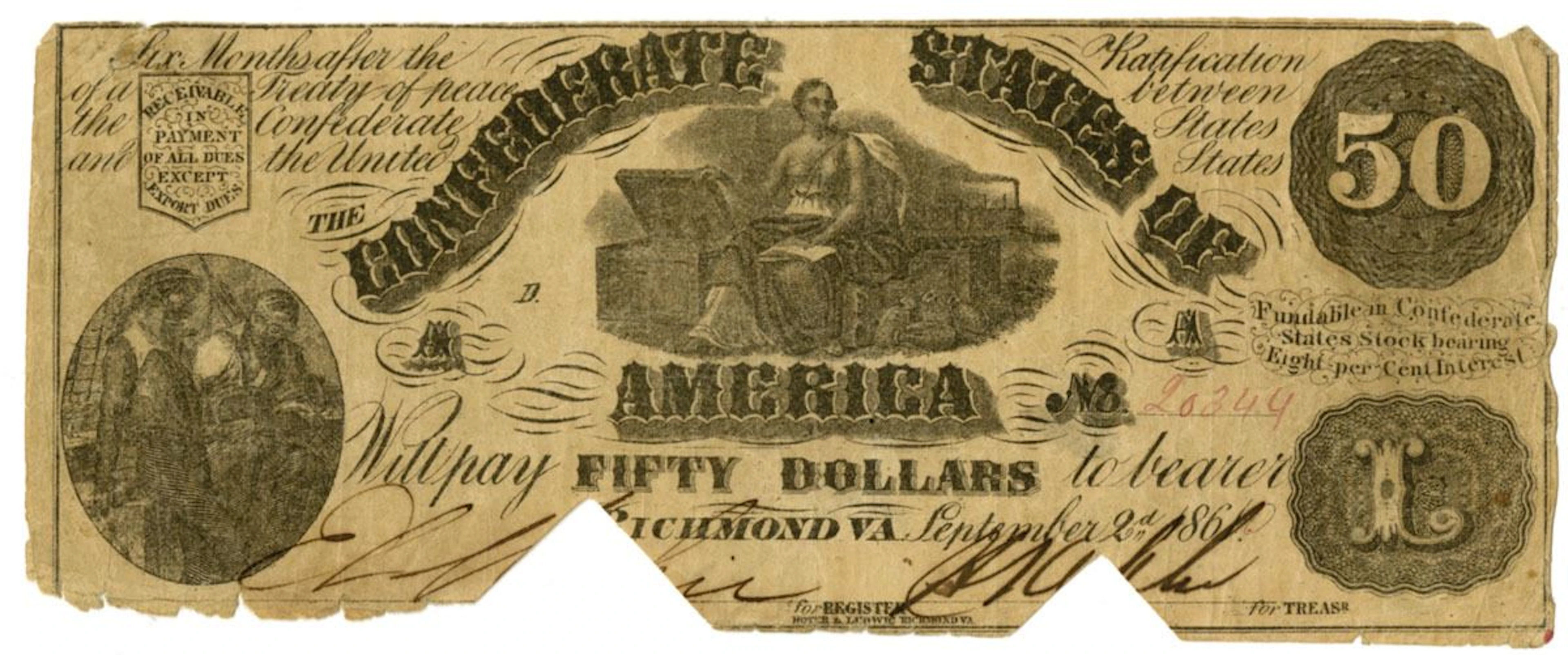 VA. C.S.A, September 2, 1861, $50, T-14, I/C Banknote.