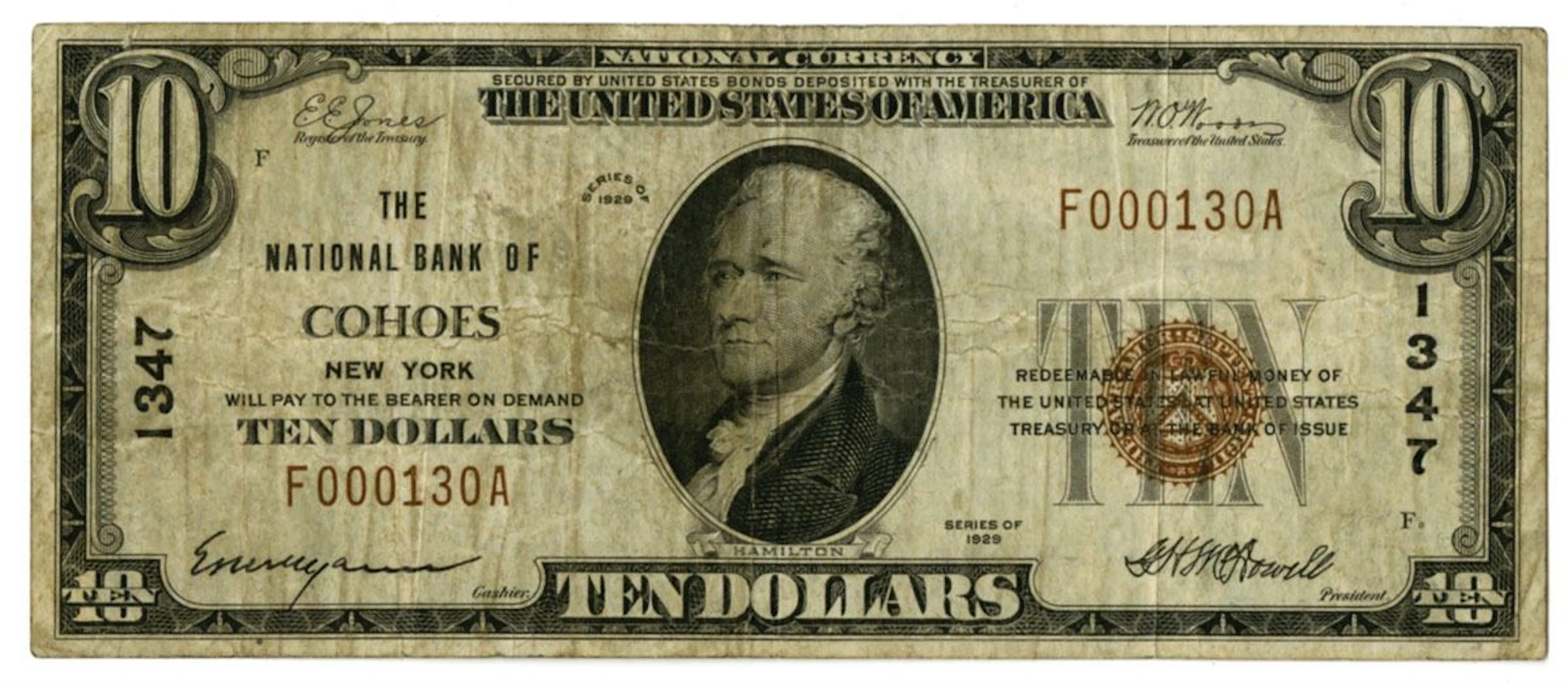 NY., National Bank of Cohoes, New York. $10 T1, Series of 1929, Ch#1347