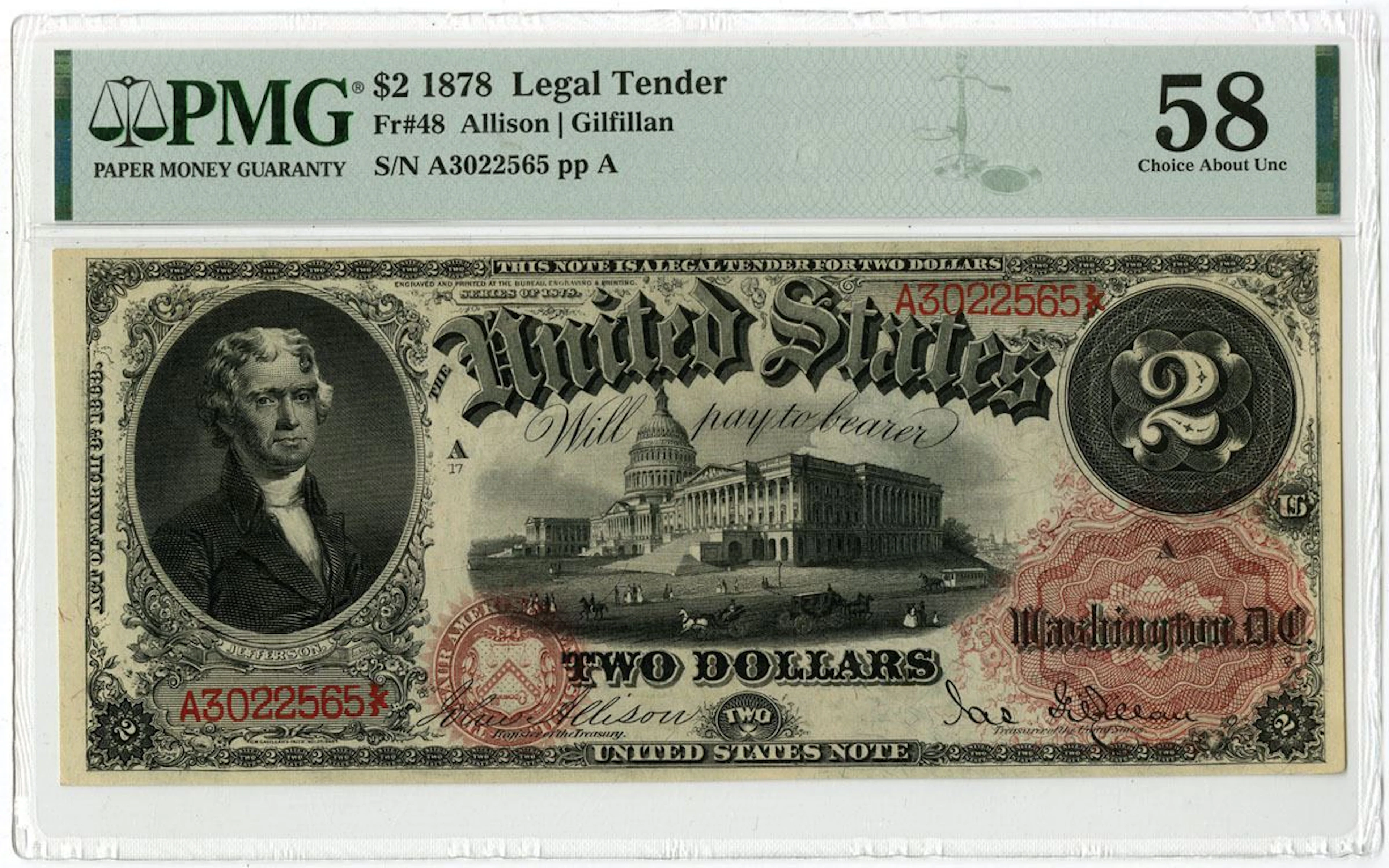 U.S. Legal Tender Note. 1878 $2, Fr.# 48, Issued Banknote, PMG Choice