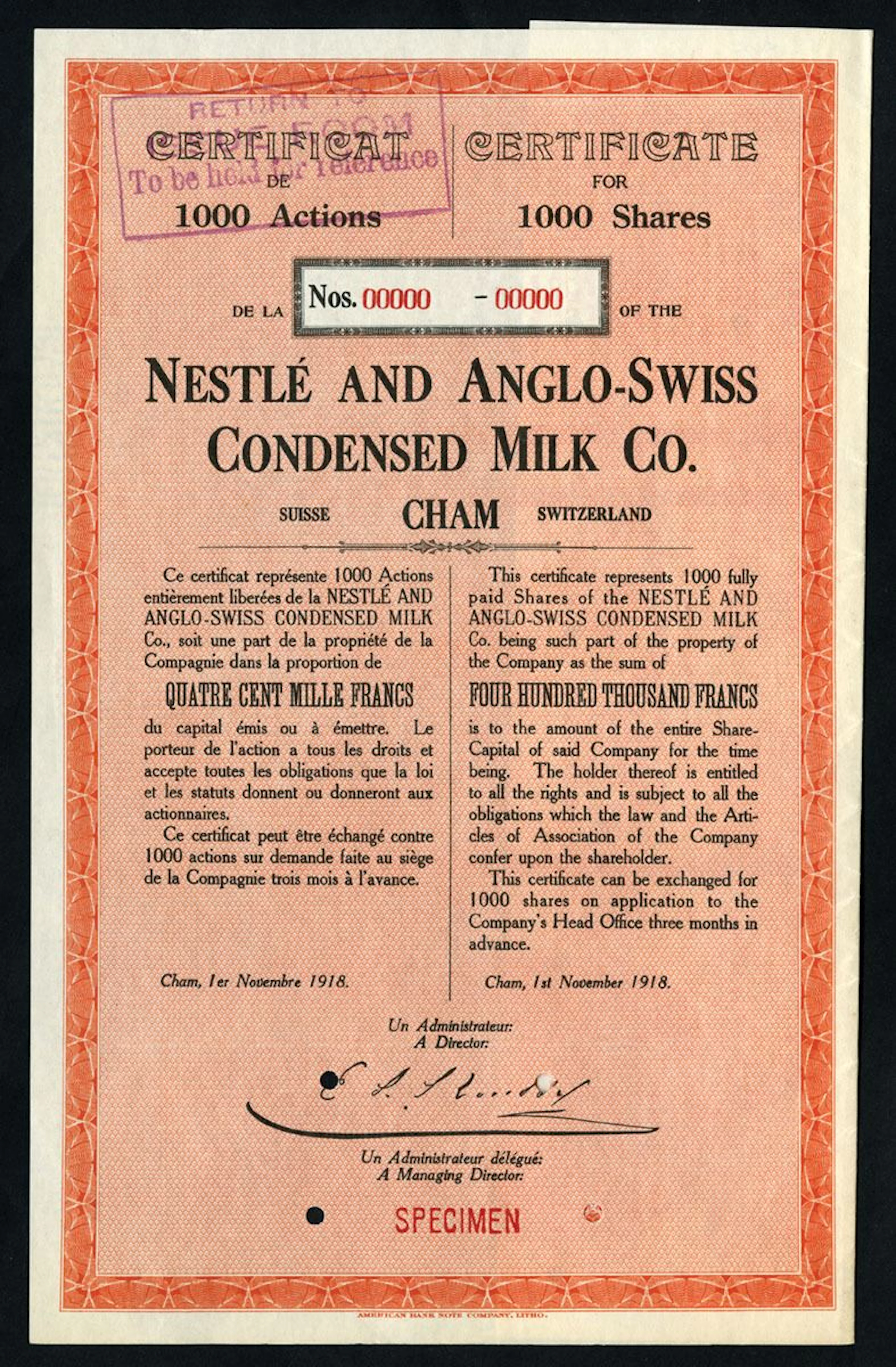Switzerland. Nestle and Anglo-Swiss Condensed Milk Co., World War