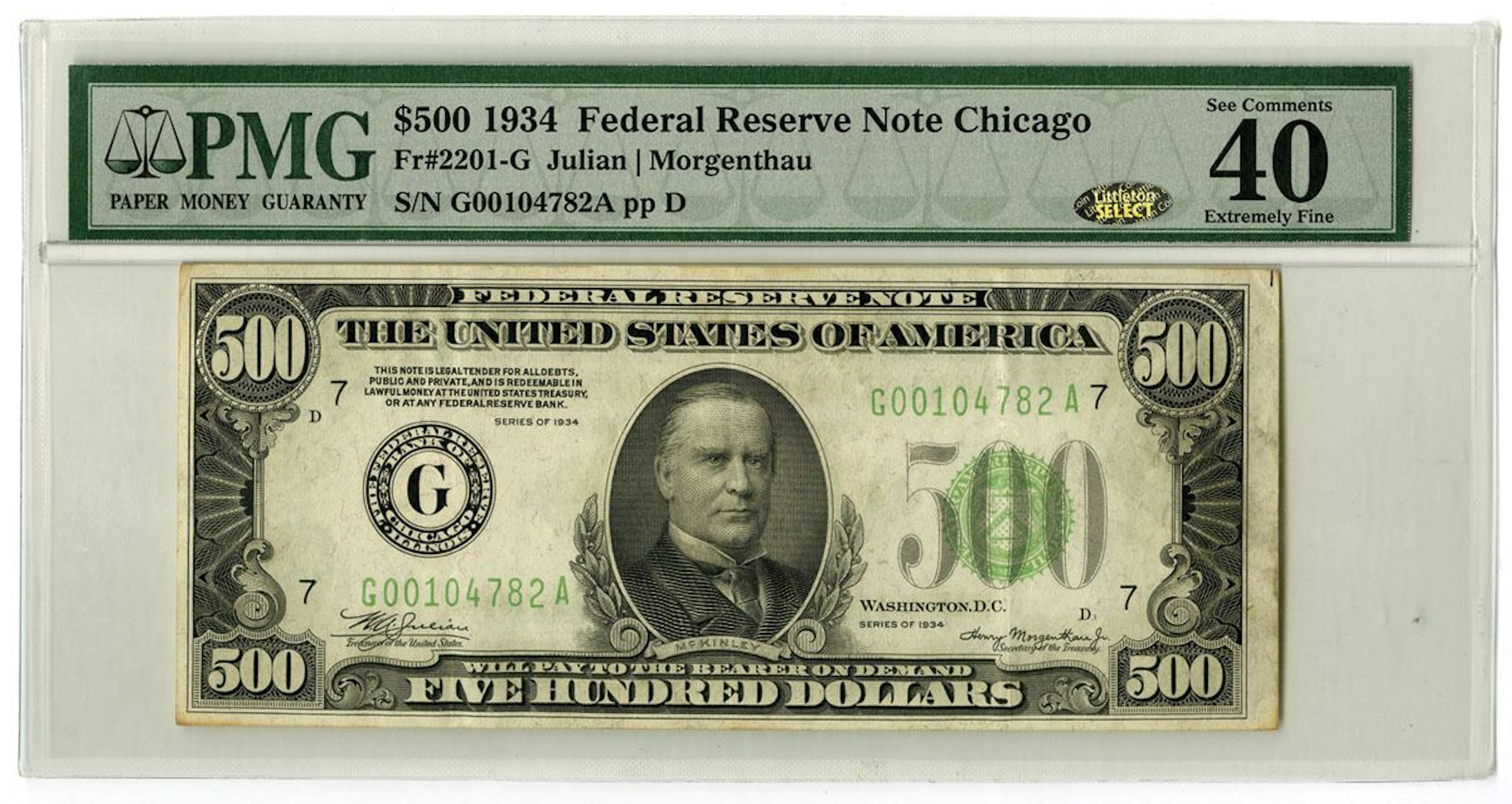 U.S. F.R.N., Chicago. 1934 $500, Fr.# 2201-G, Issued Banknote, PMG