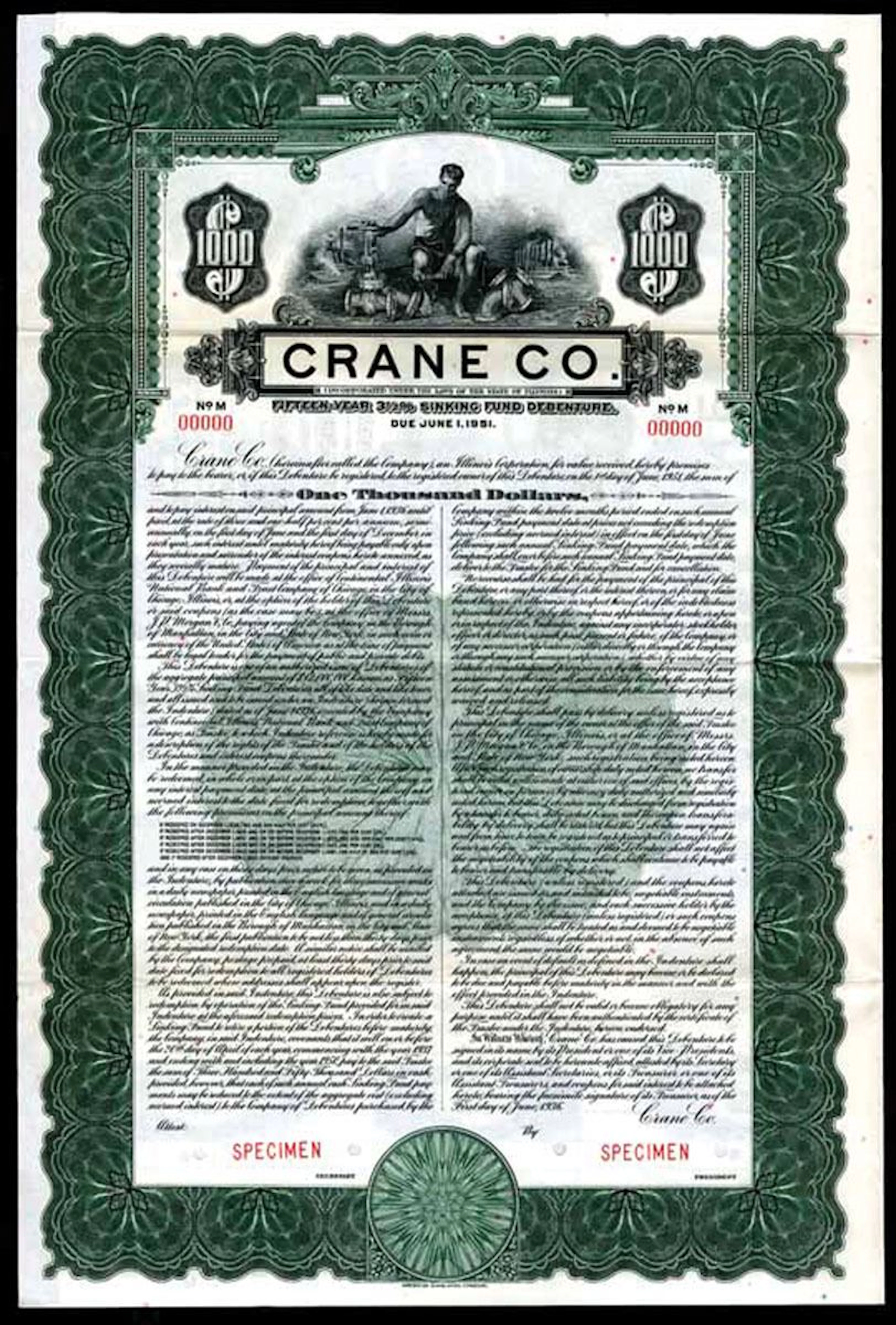 IL. Crane Co., 1936, Specimen Bond