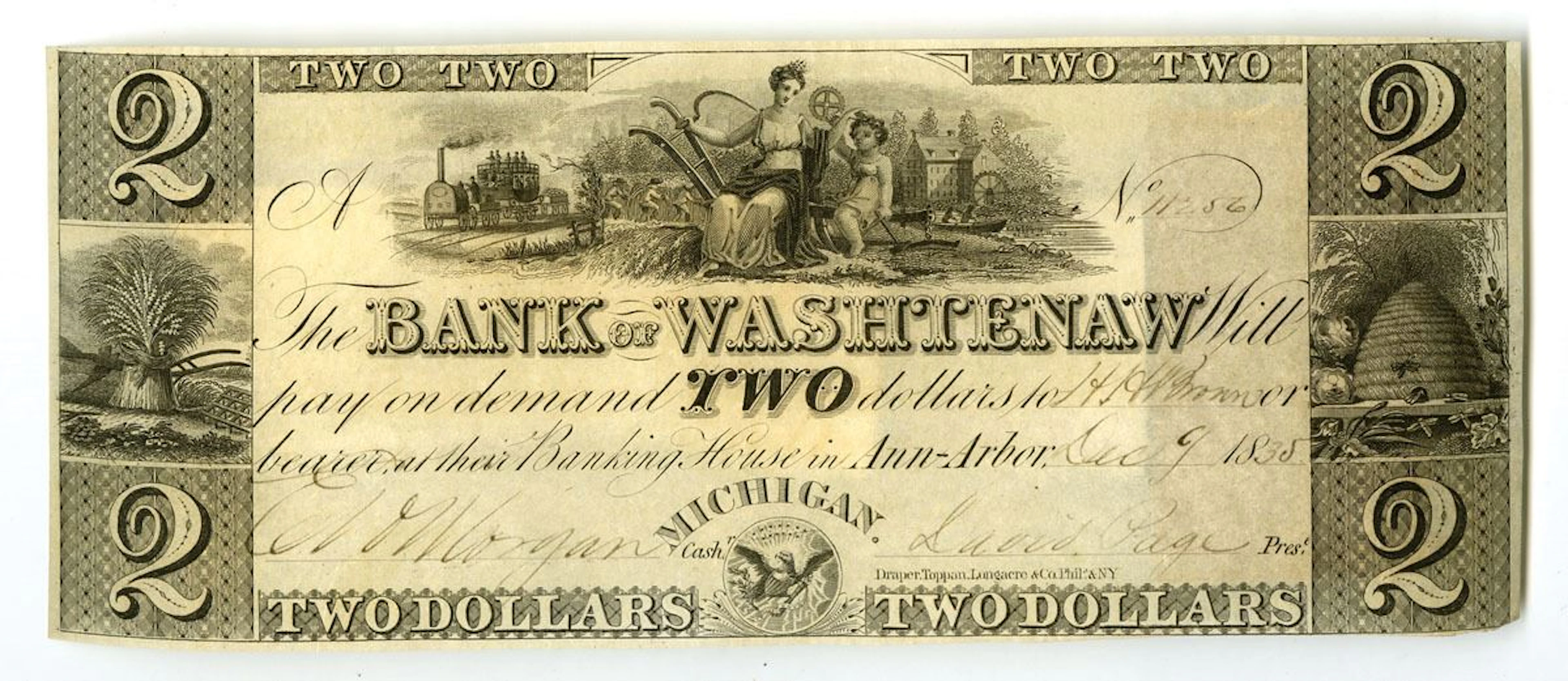 MI. Bank of Washtenaw, 1835, Issued Obsolete Banknote.