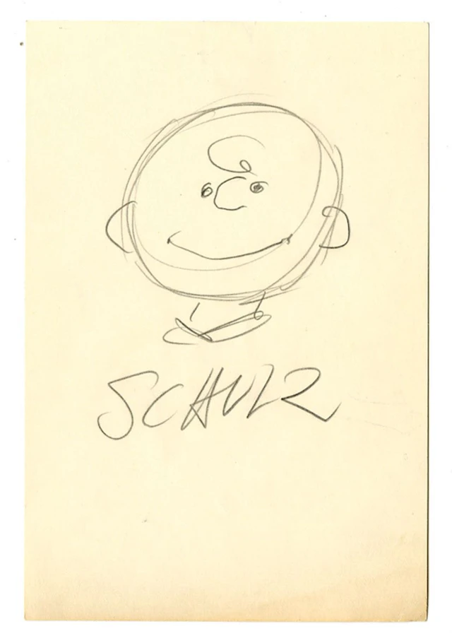 Original Charles Schulz Drawing of Charlie Brown with Signature