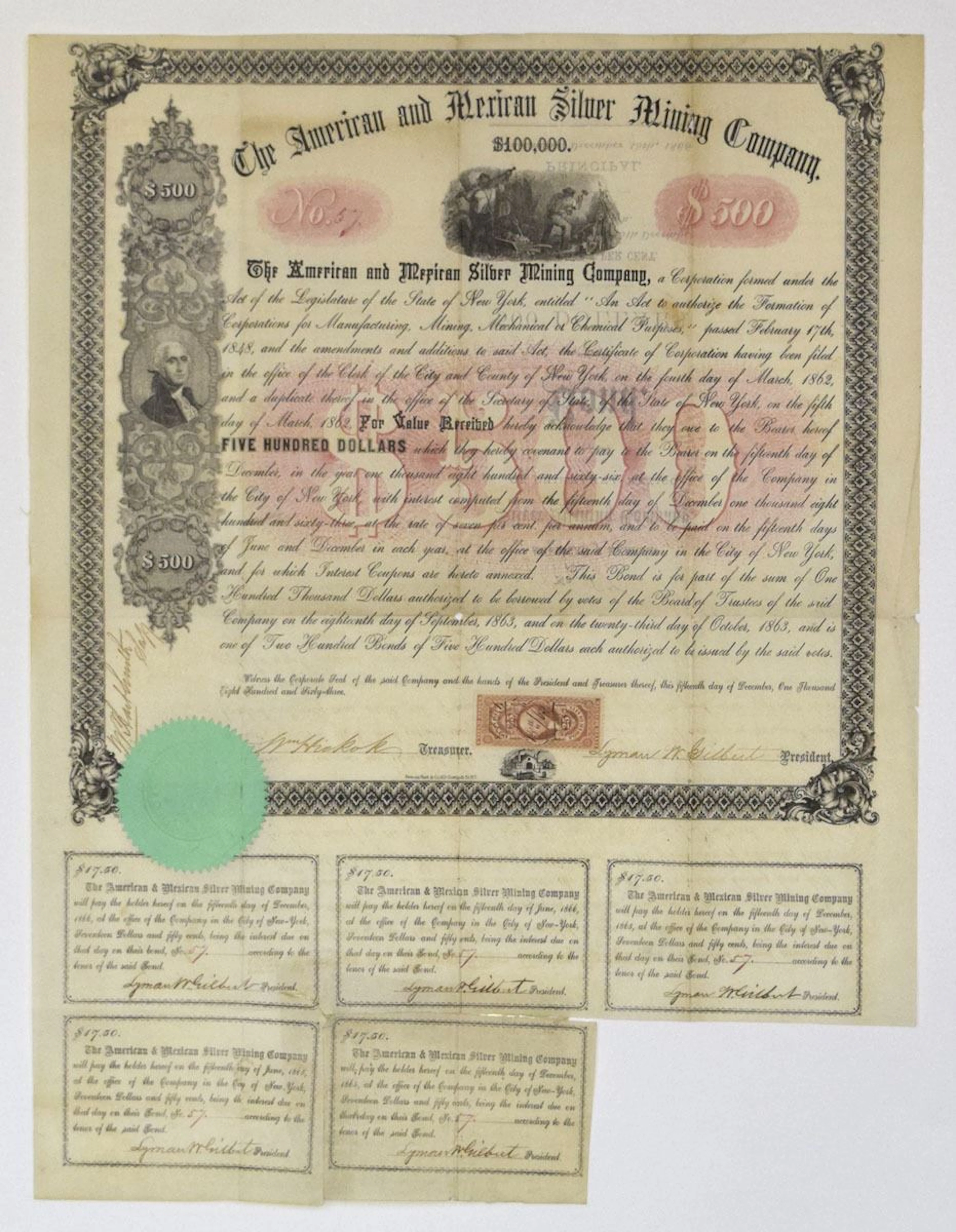 NY. American and Mexican Silver Mining Co., 1863, I/U Bond.