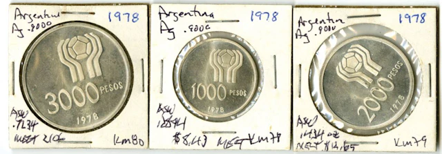 Argentina, 1978 World Cup Commemorative Silver Trio, 1000, 2000 & 3000 Pesos