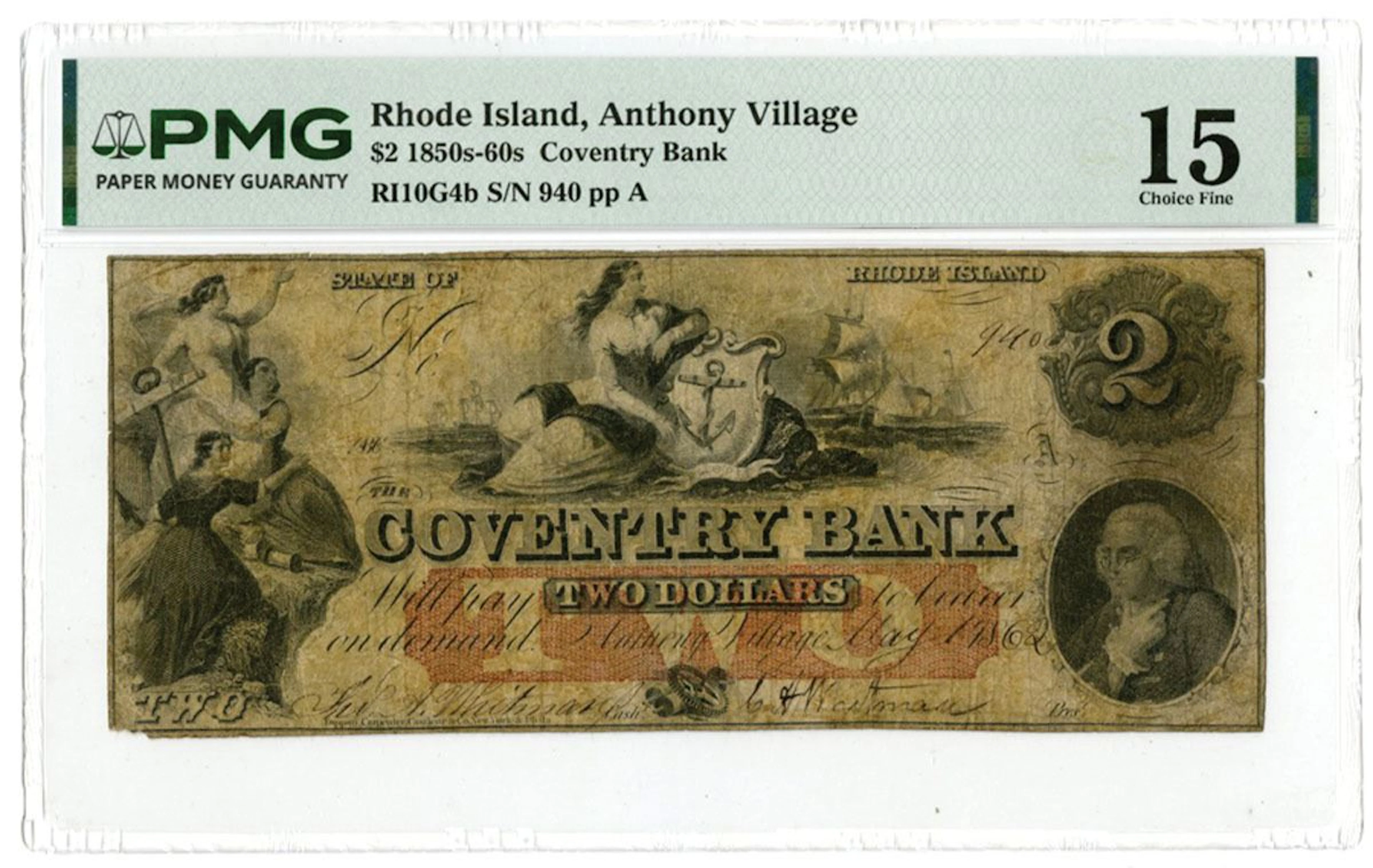 RI. Coventry Bank, 1862, Issued Banknote.