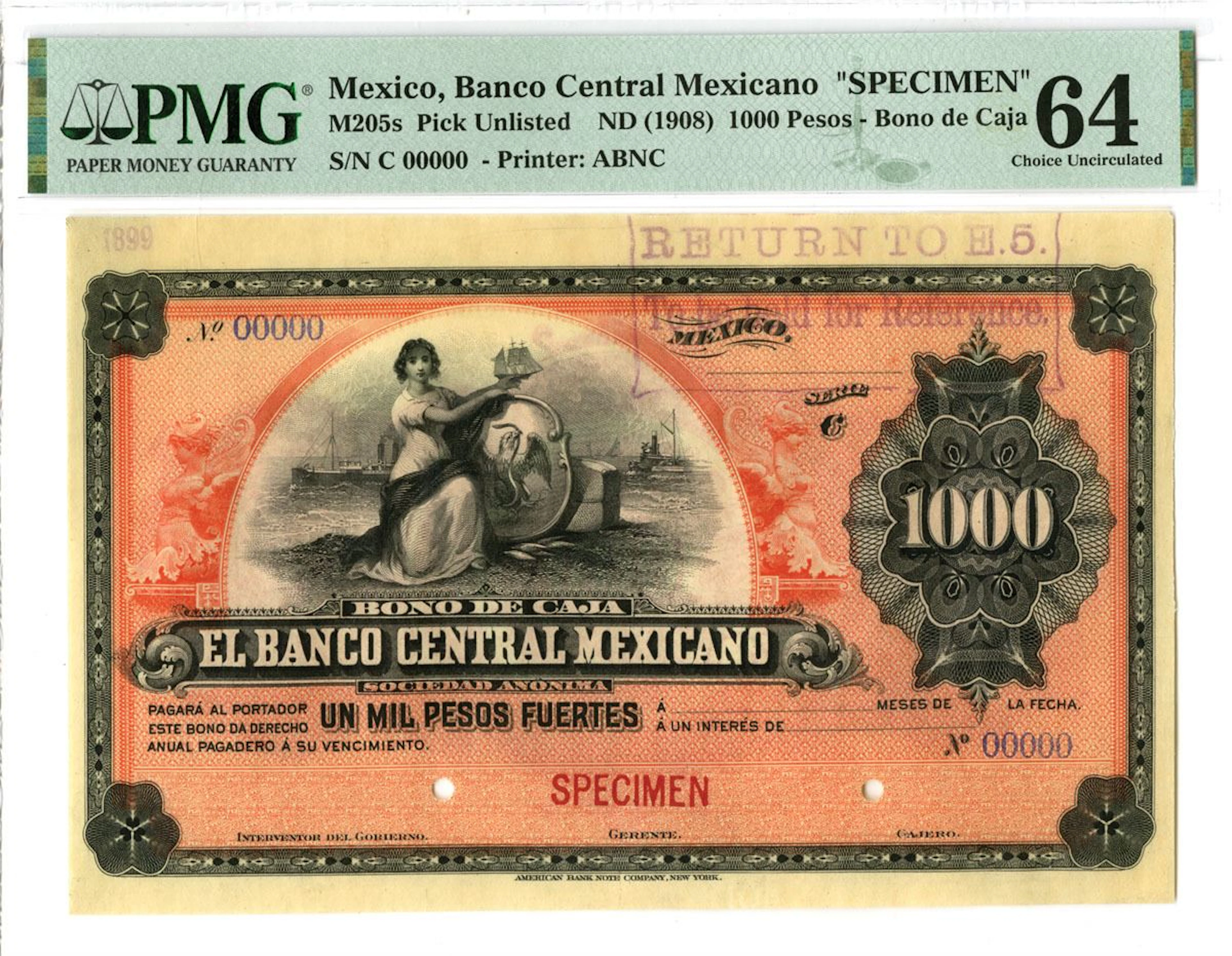 Mexico. "Bono de Caja" Banco Central Mexicano, ND (1908), 1000 Pesos