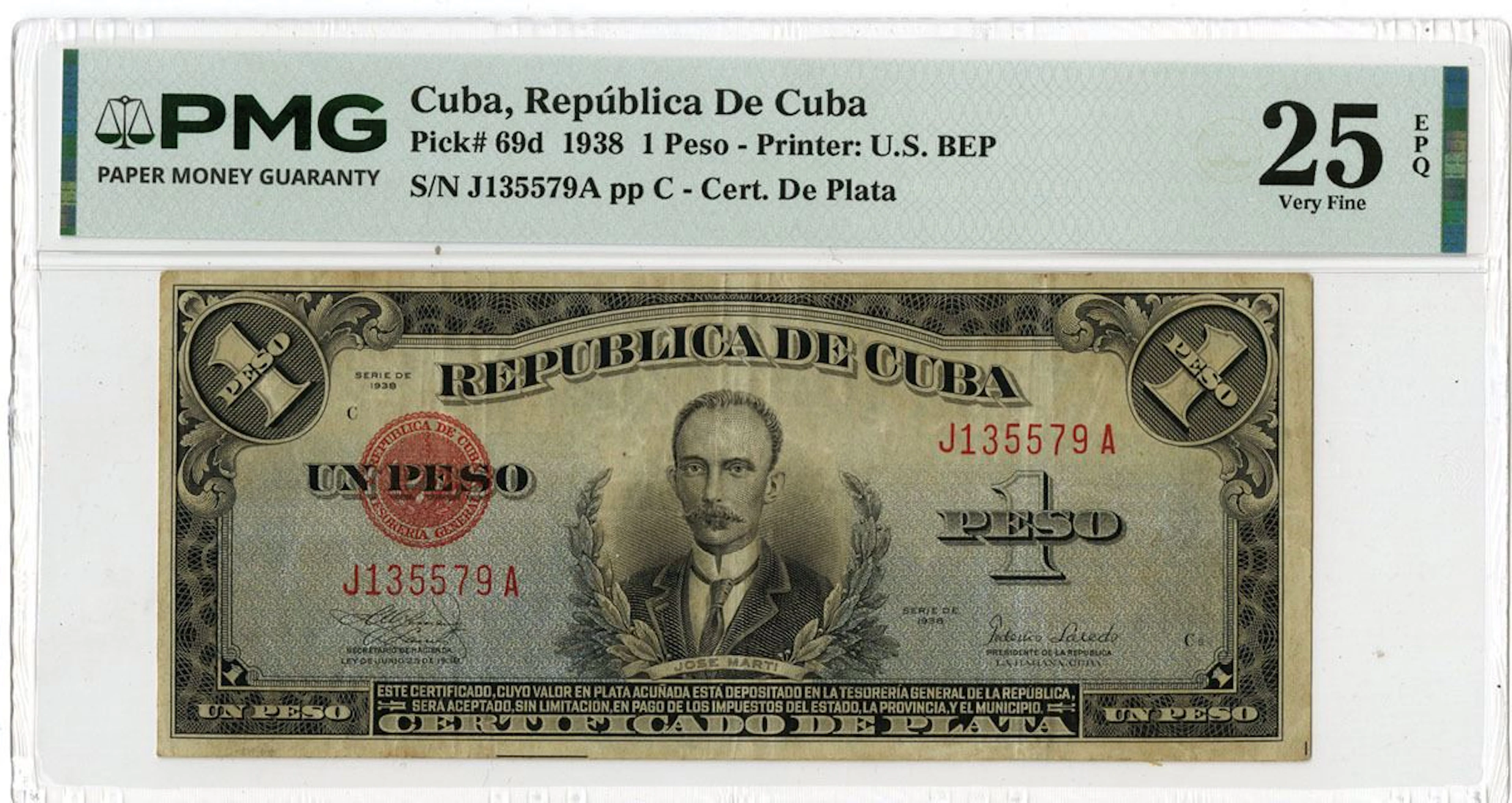 Cuba. Republica de Cuba, 1938, Issued Banknote.