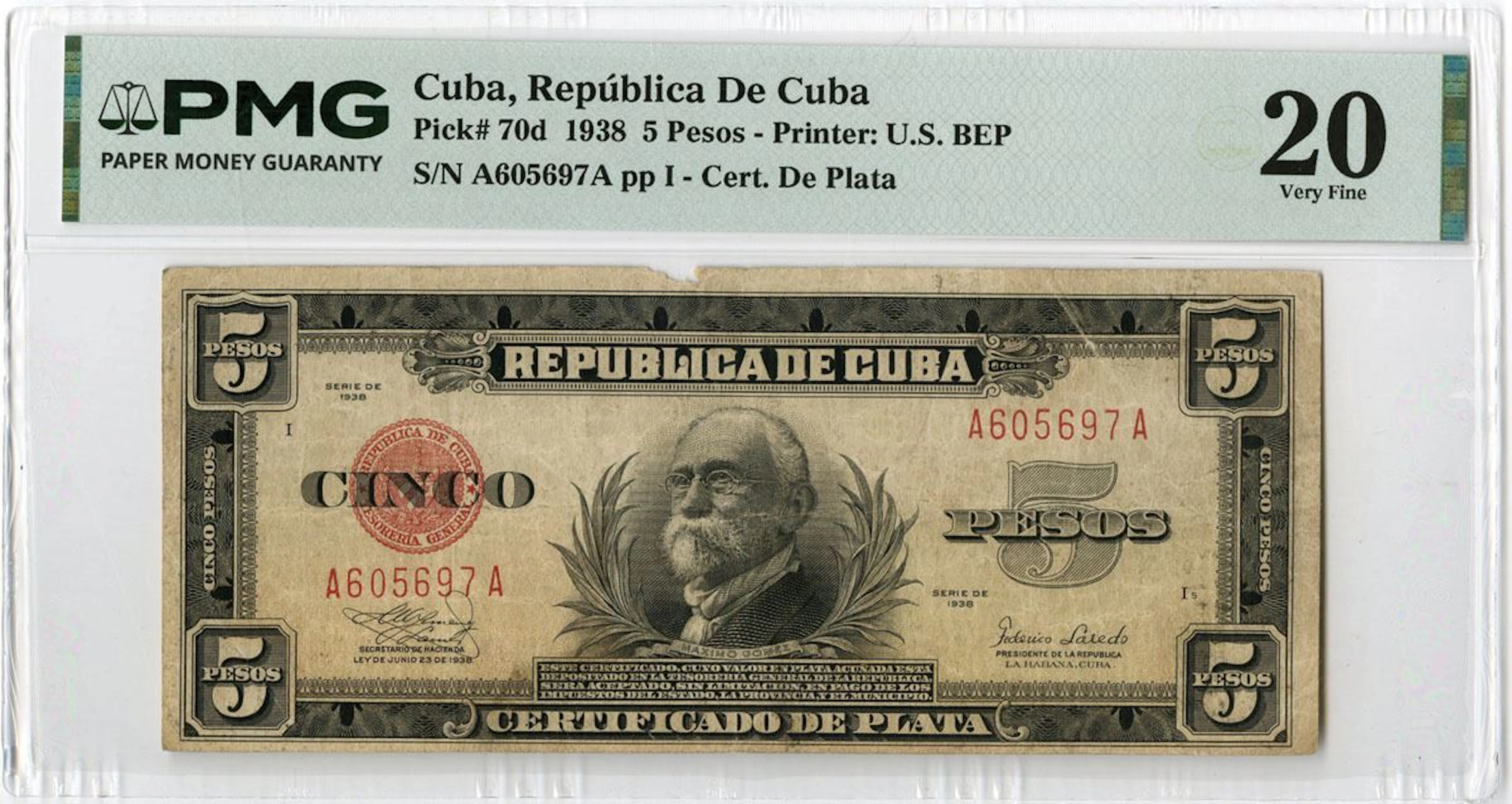 Cuba. Republica de Cuba, 1938, Issued Banknote.