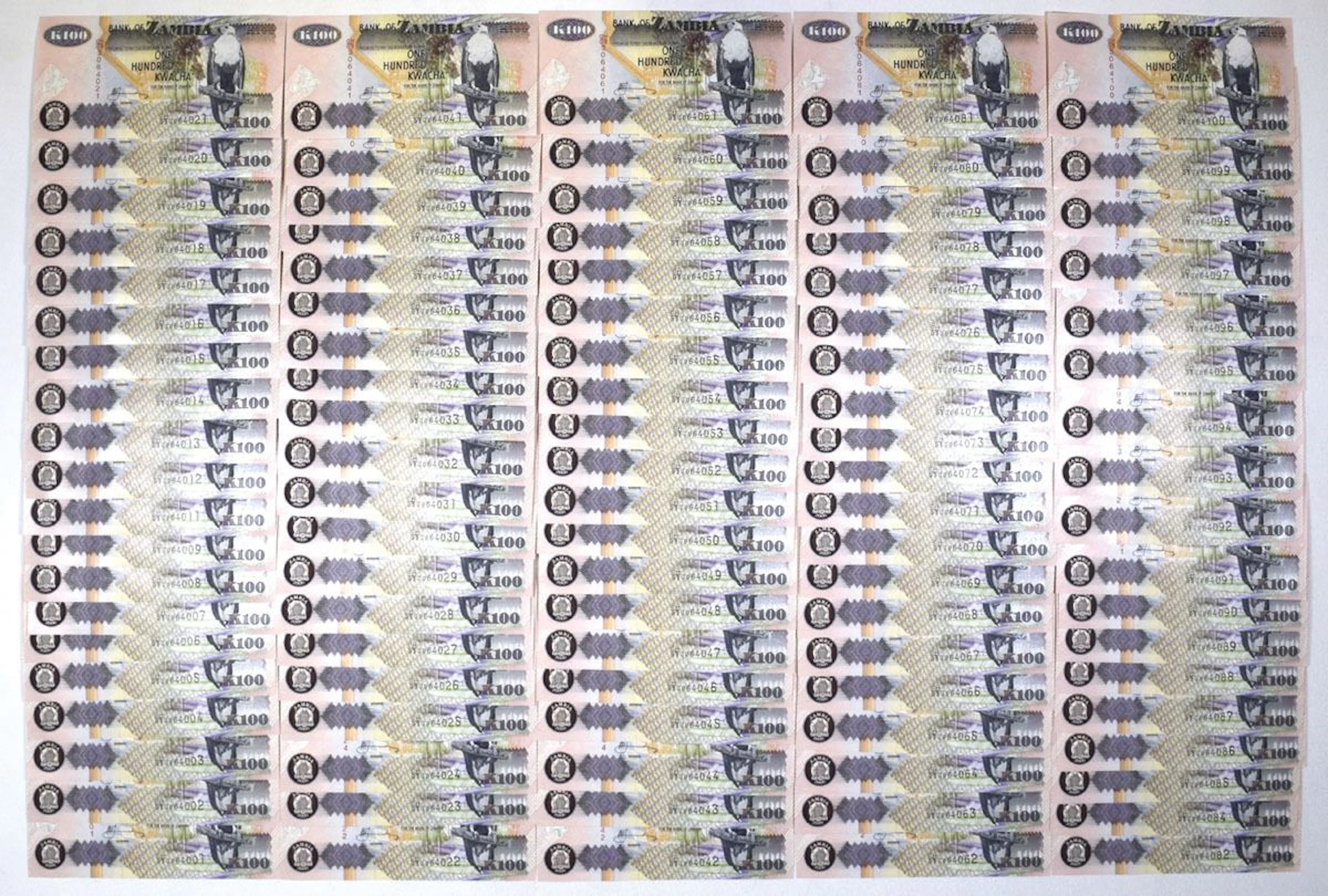 Zambia. Bank of Zambia, 2006, Almost Complete Pack of 98 Sequential Banknotes