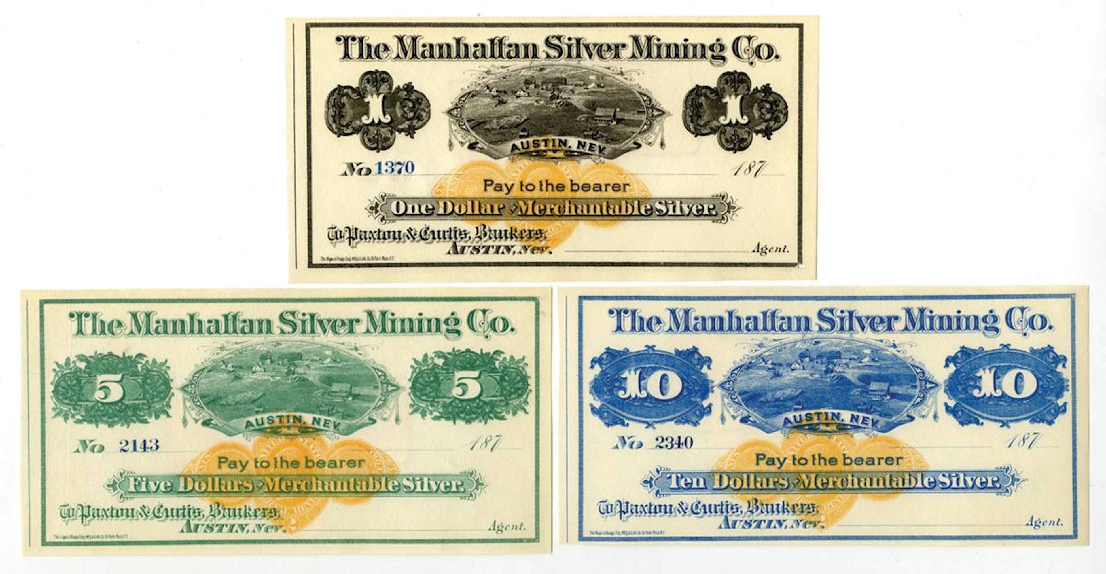 NV. Manhattan Silver Mining Co., ND (1870s), U/U Scrip Notes.