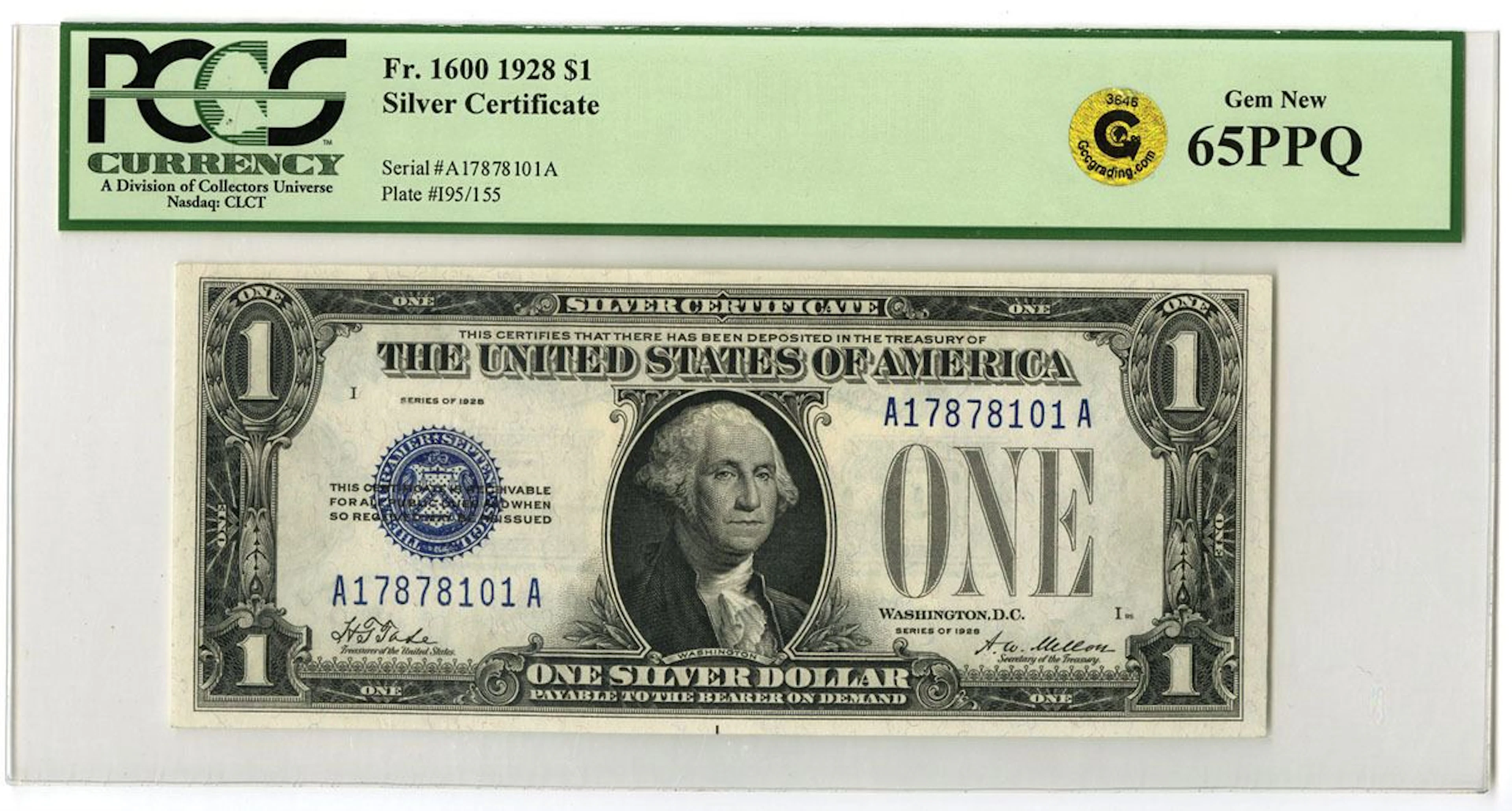 U.S. Silver Certificate. 1928 $1, Fr.# 1600, Issued Banknote, PCGS