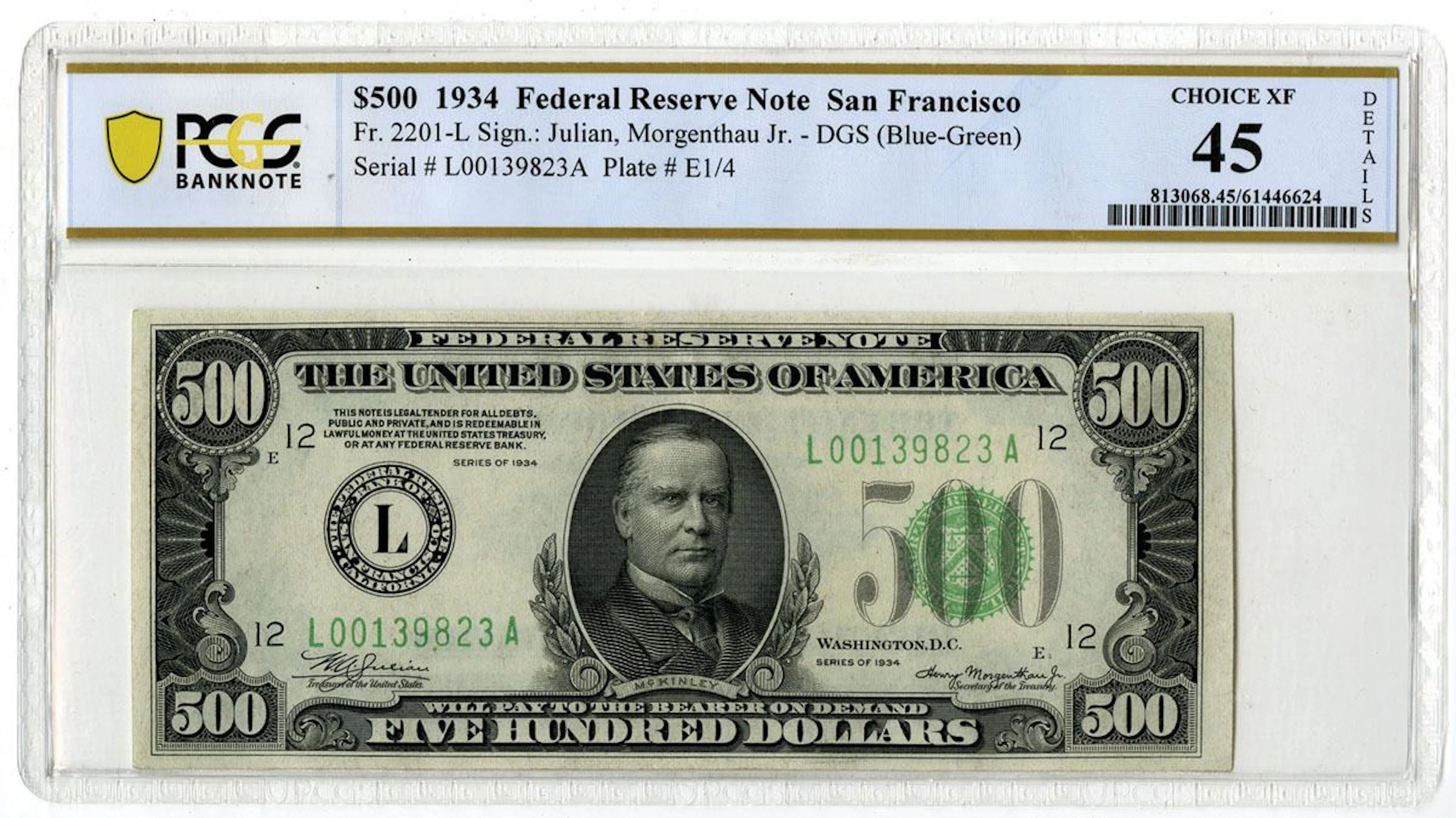 U.S. F.R.N., San Francisco. 1934 $500, Fr.# 2201-L, Issued Banknote