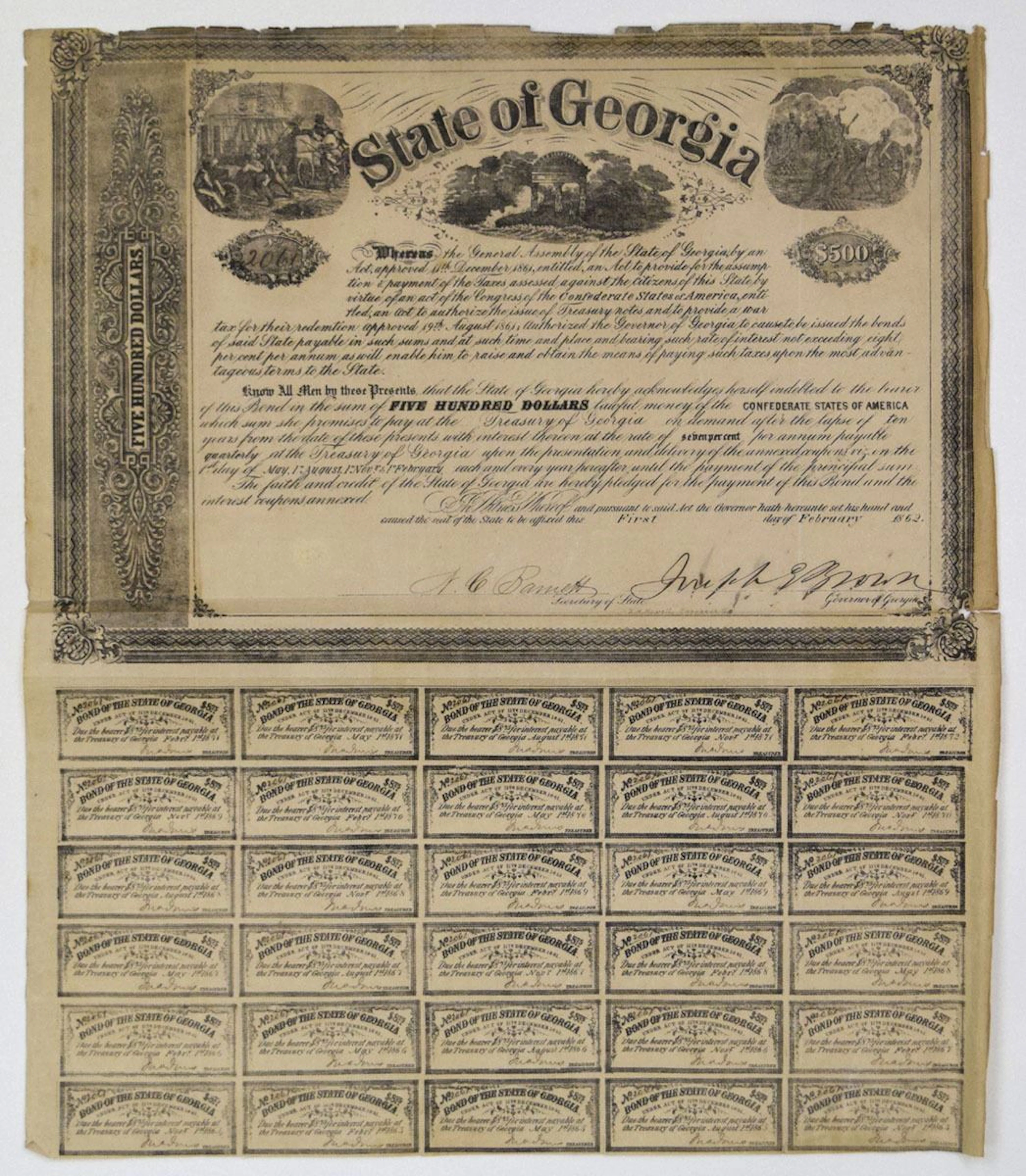 GA. C.S.A. - State of Georgia, 1862, I/U Coupon Bond.