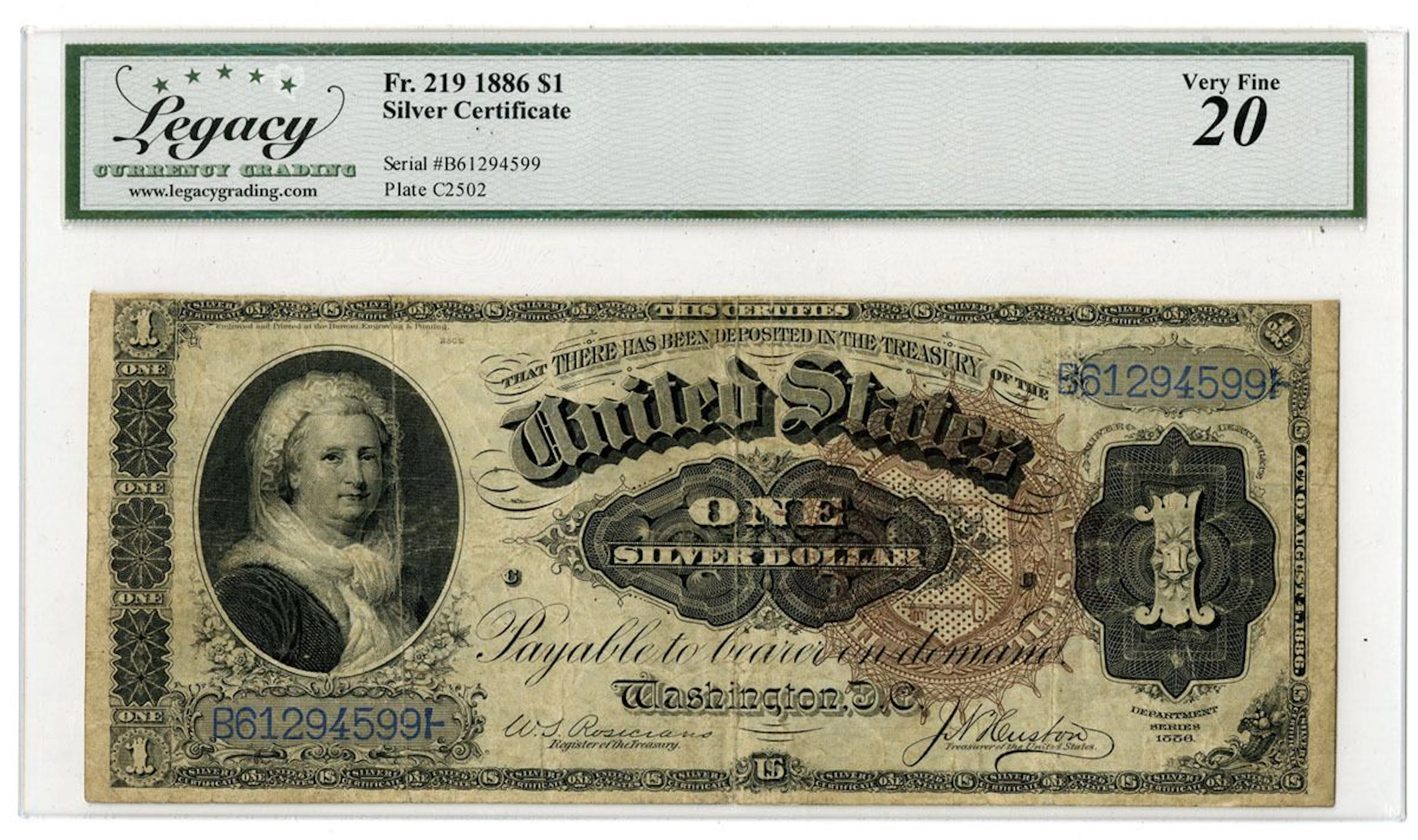 U.S. Silver Certificate. 1886 $1, Fr.# 219, Issued Banknote, Legacy