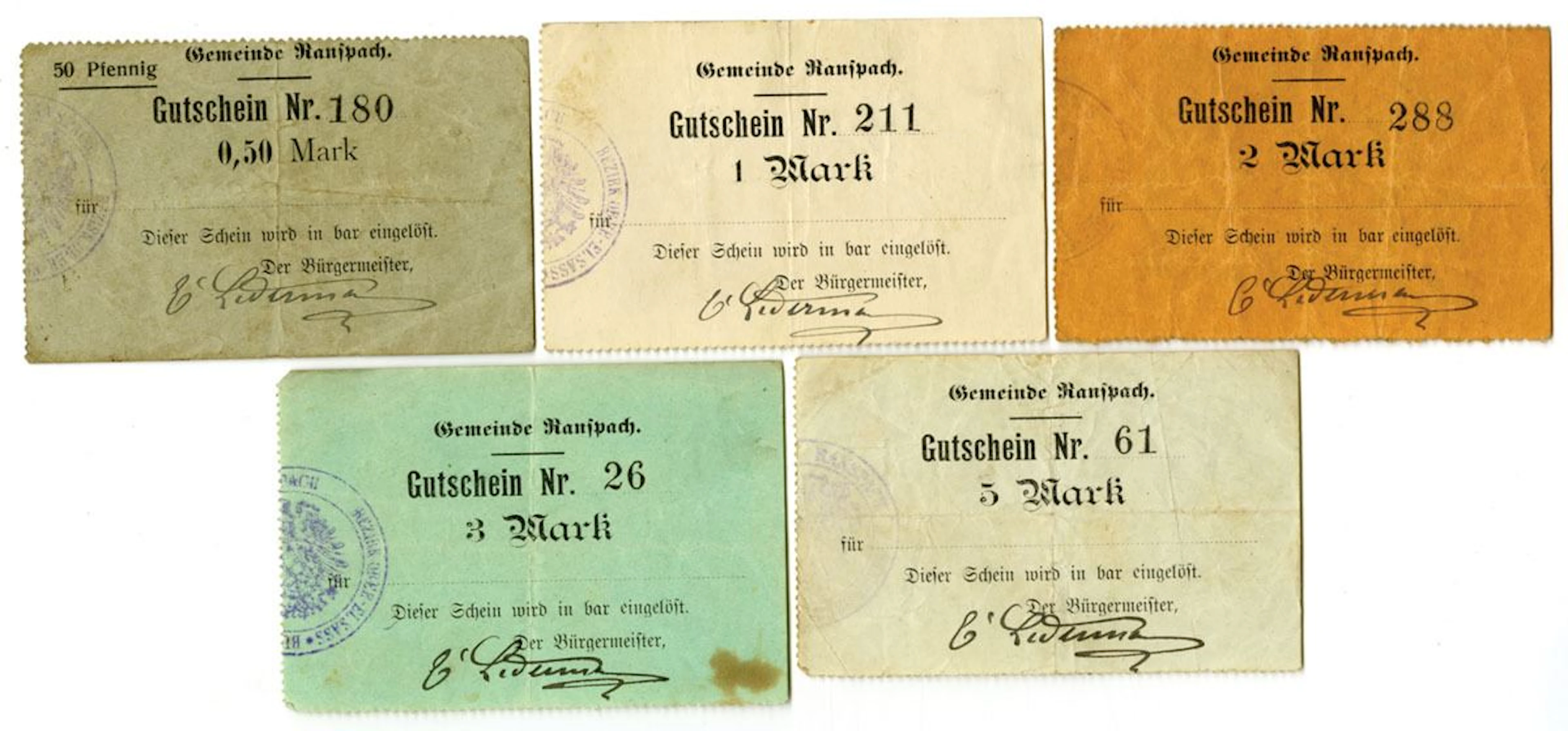 Germany. Ranspach Municipal, ND (ca.1918 to 1920) Notgeld Assortment.