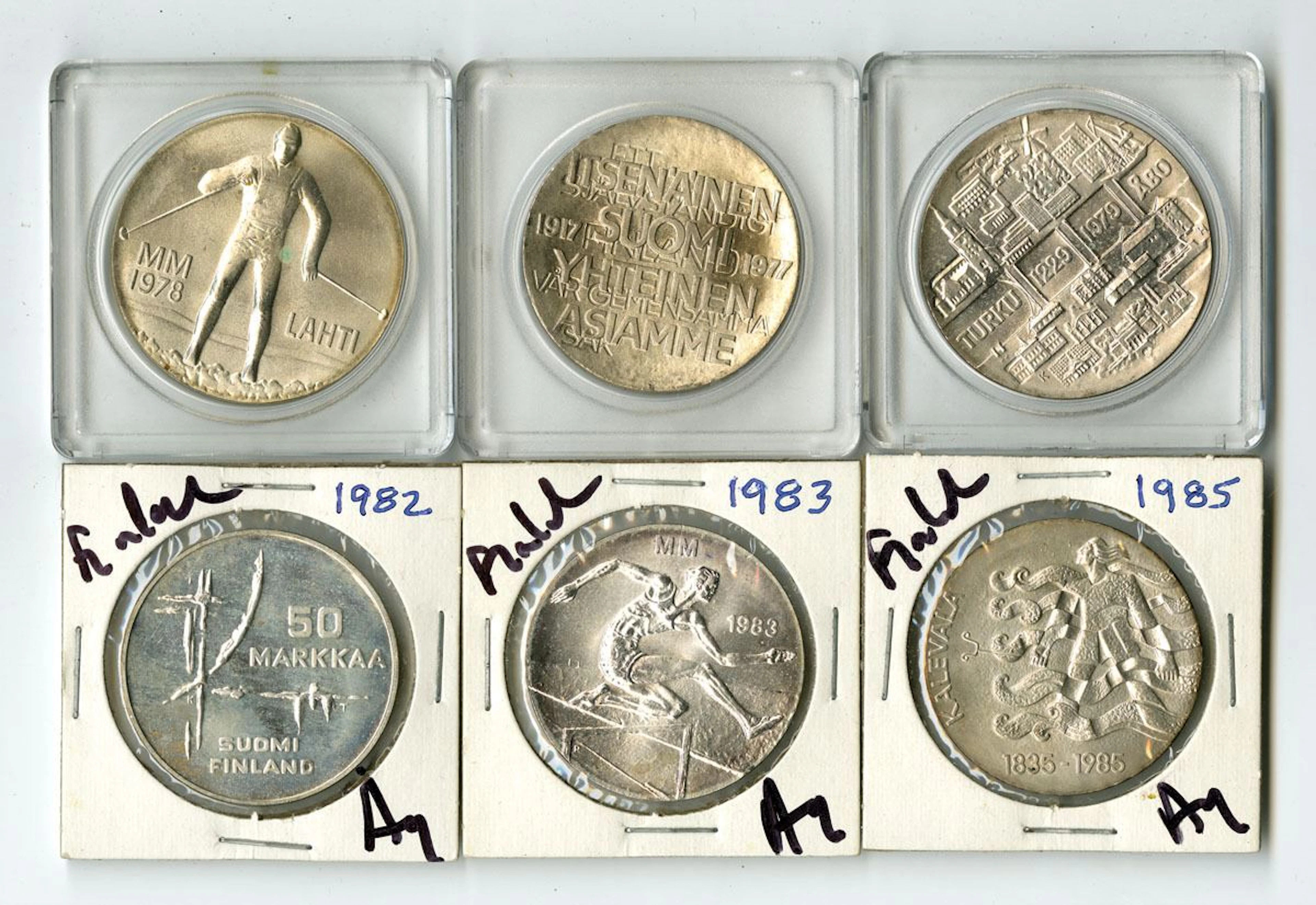 Finland. Commemorative Silver 10, 25 & 50 Markkaa Collection, 1977–1985