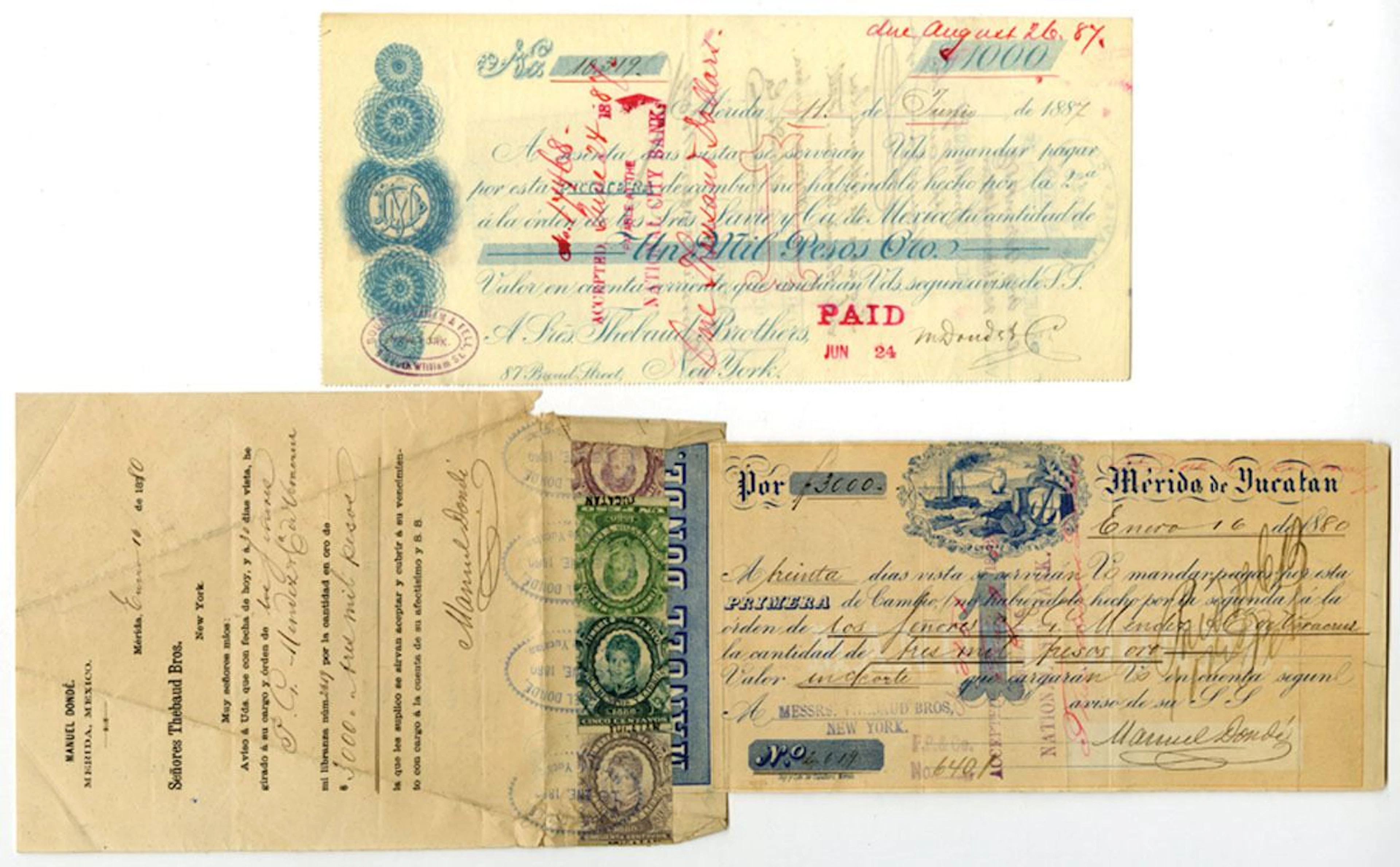 Mexico. Mexican First of Exchange, 1880 and 1887, I/C Pair.