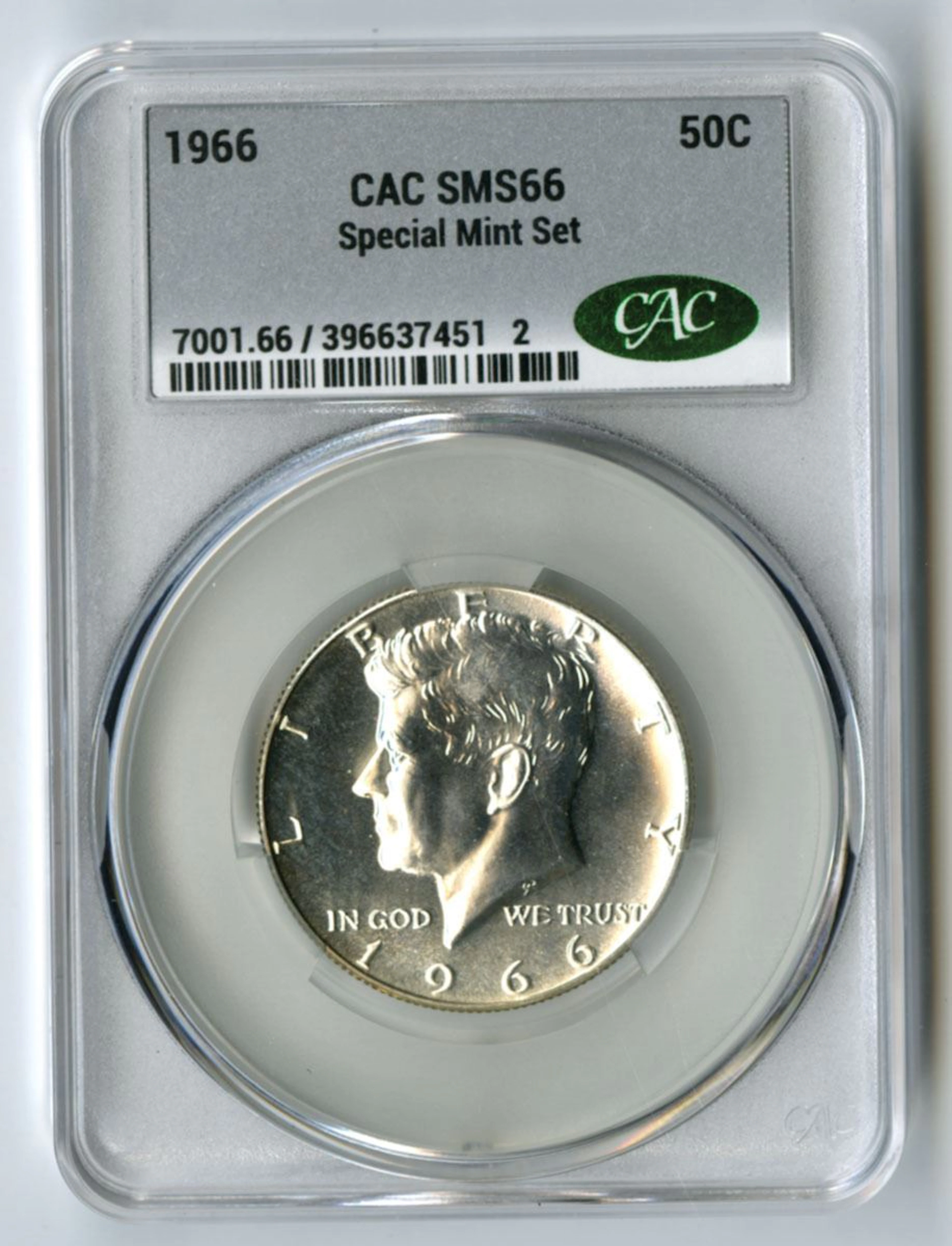 U.S., Kennedy Half Dollar, 1966, 50C, Special Mint Set, CAC SMS 66