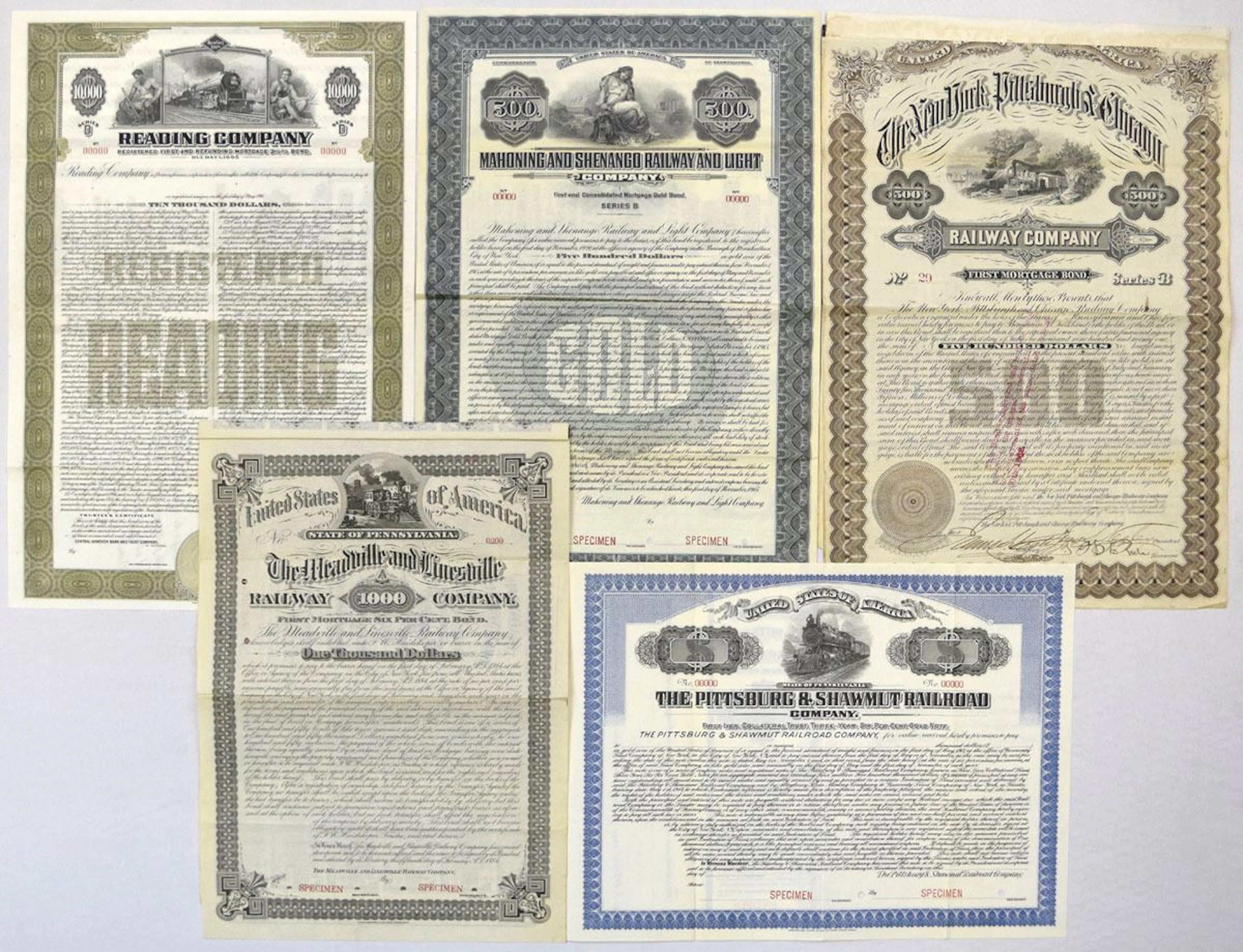 PA. NY., Pennsylvania Related Issued and Specimen Coupon and Registered