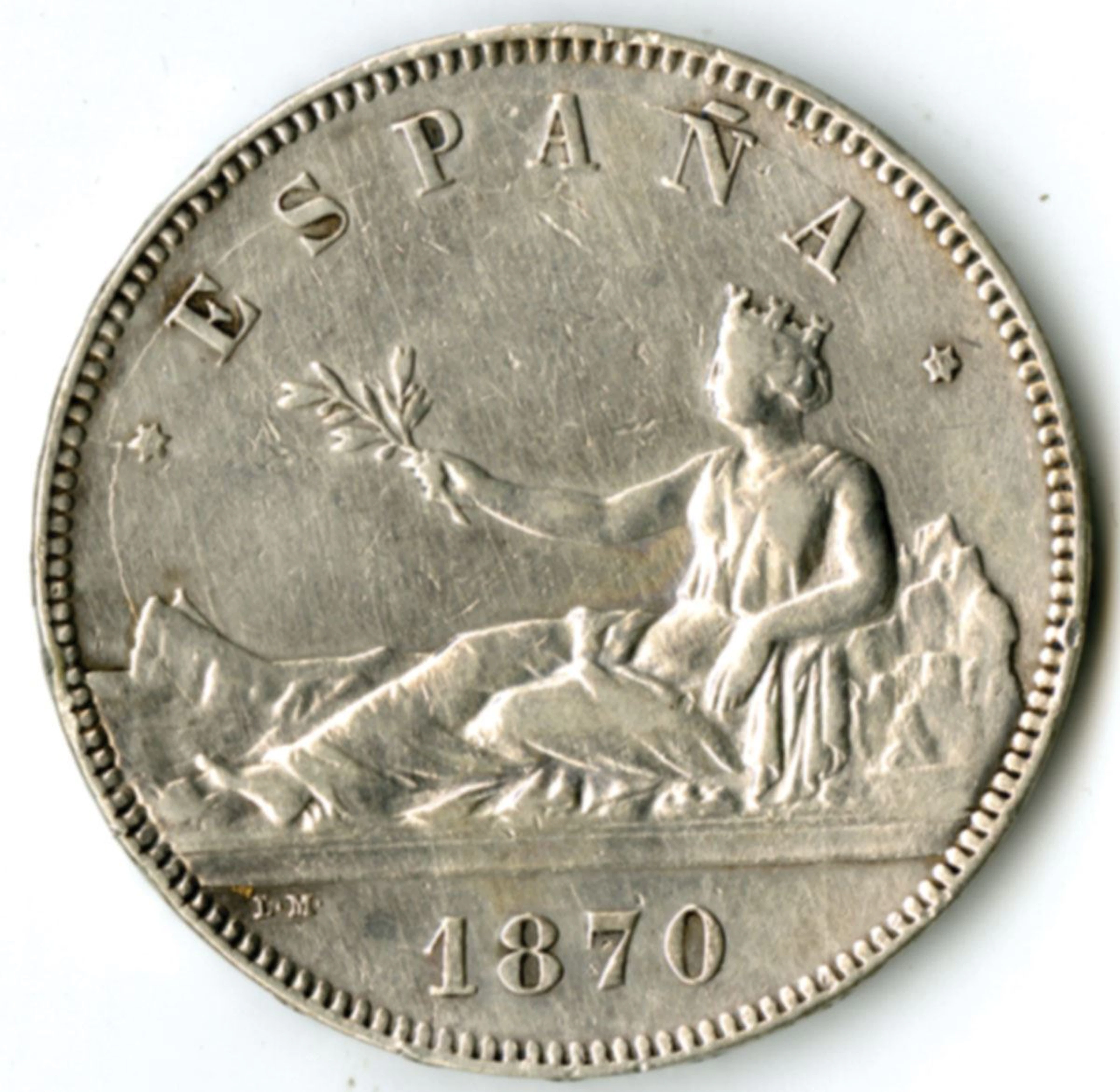 Spain, Espana, 5 Pesetas, 1870