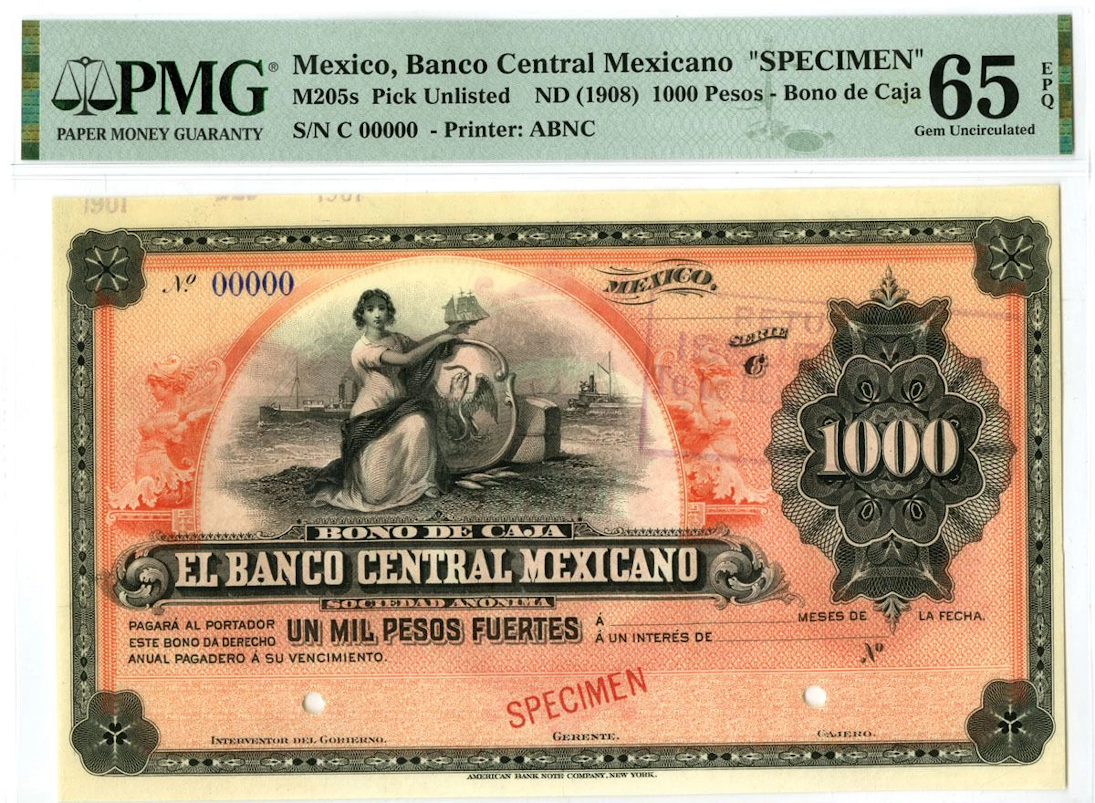 Mexico. "Bono de Caja" Banco Central Mexicano, ND (1908), 1000 Pesos