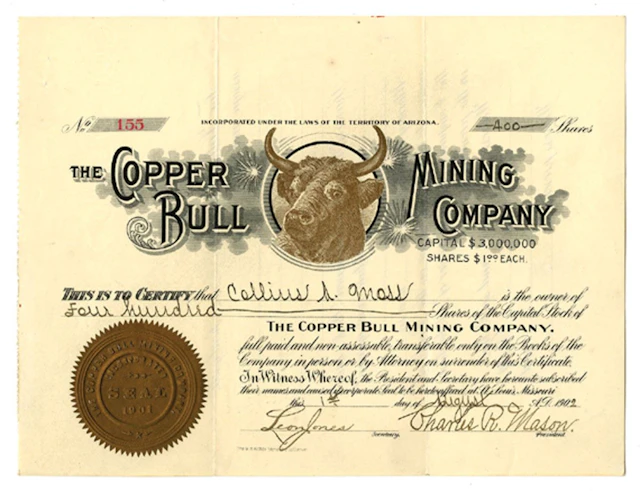 AZ. Copper Bull Mining Co., 1902, I/U Stock Certificate.