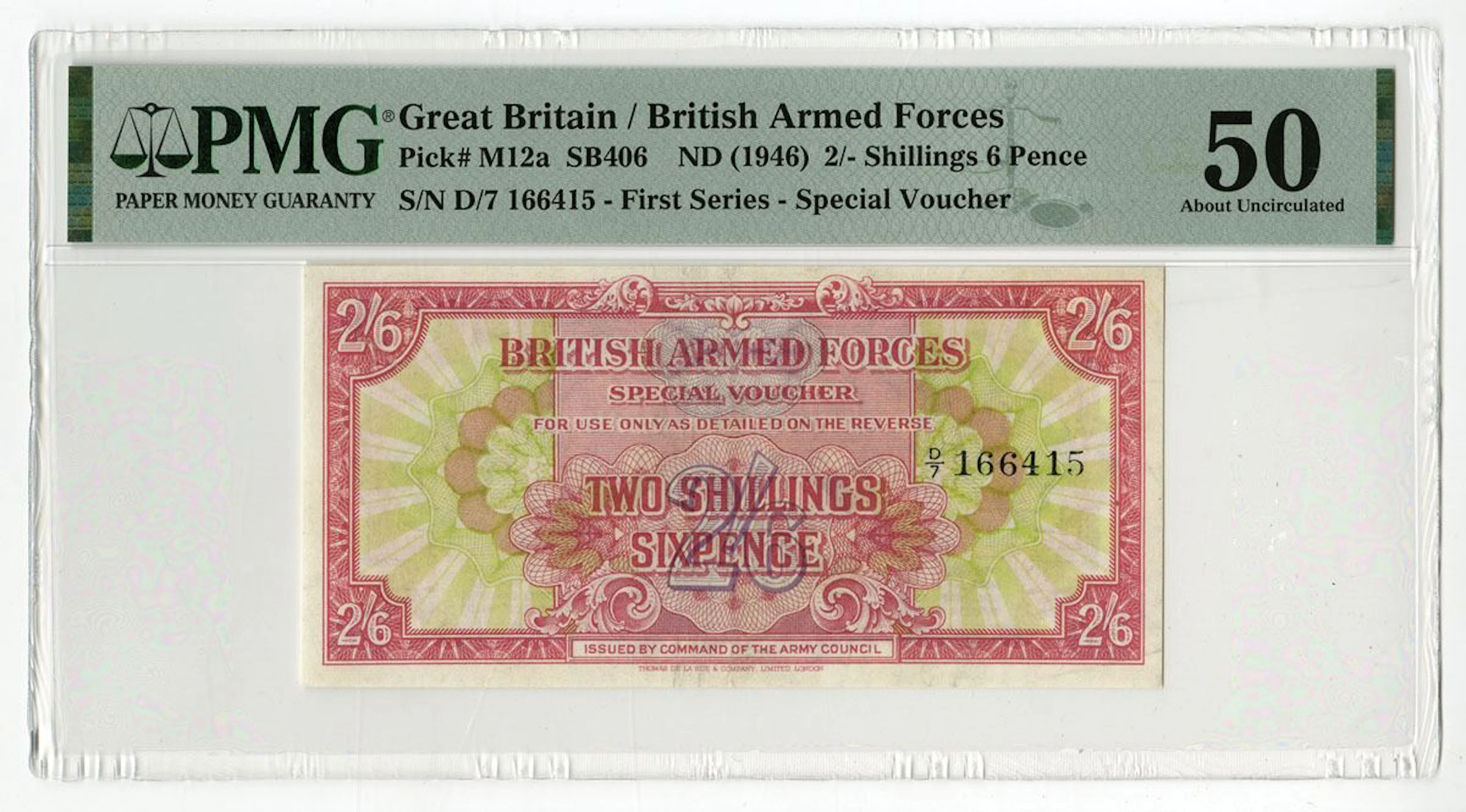 British Armed Forces Special Voucher, ND (1946), First Series Issued Banknote.