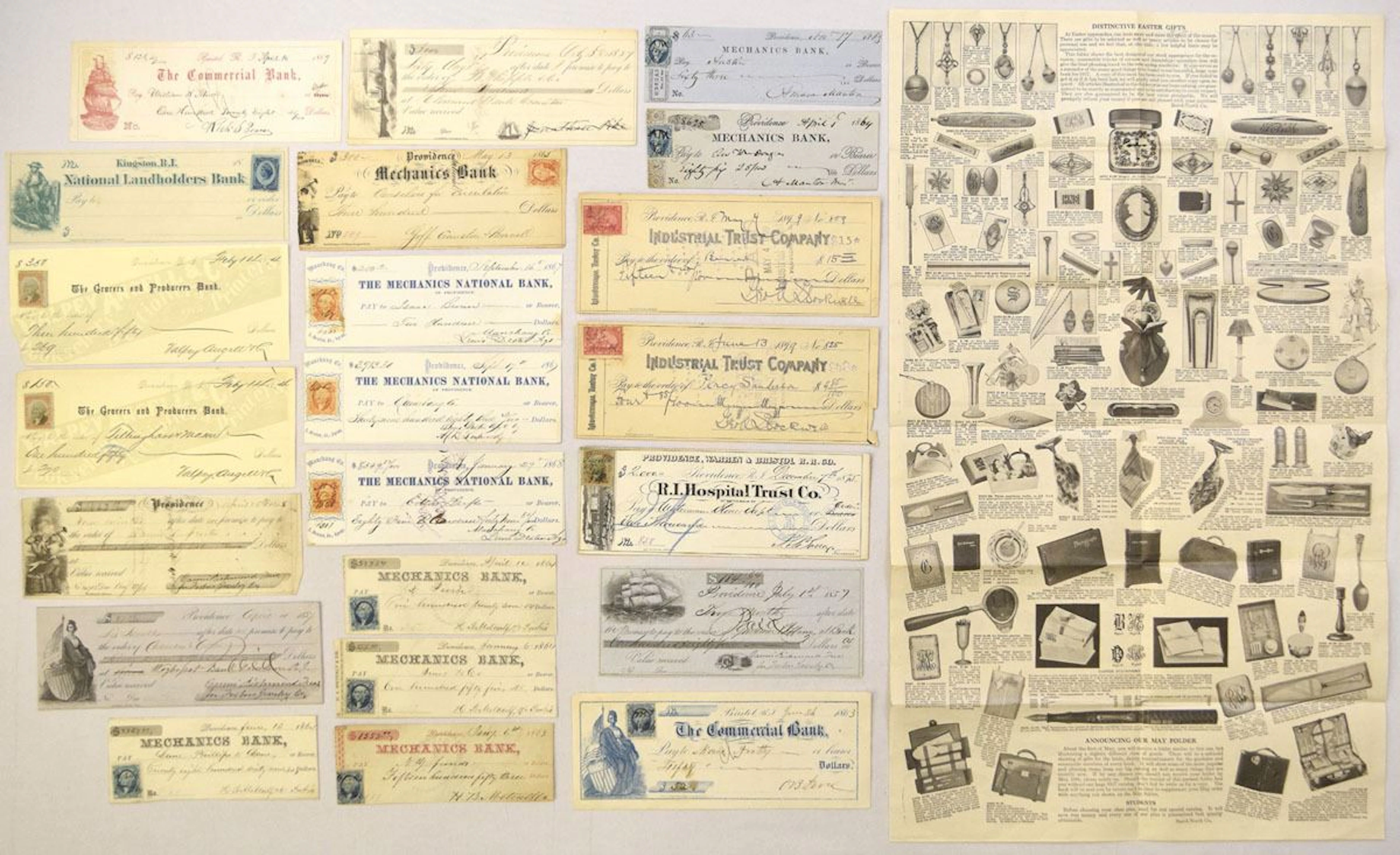 RI. Rhode Island Banking and Commercial Check Assortment, 1857 to 1917.
