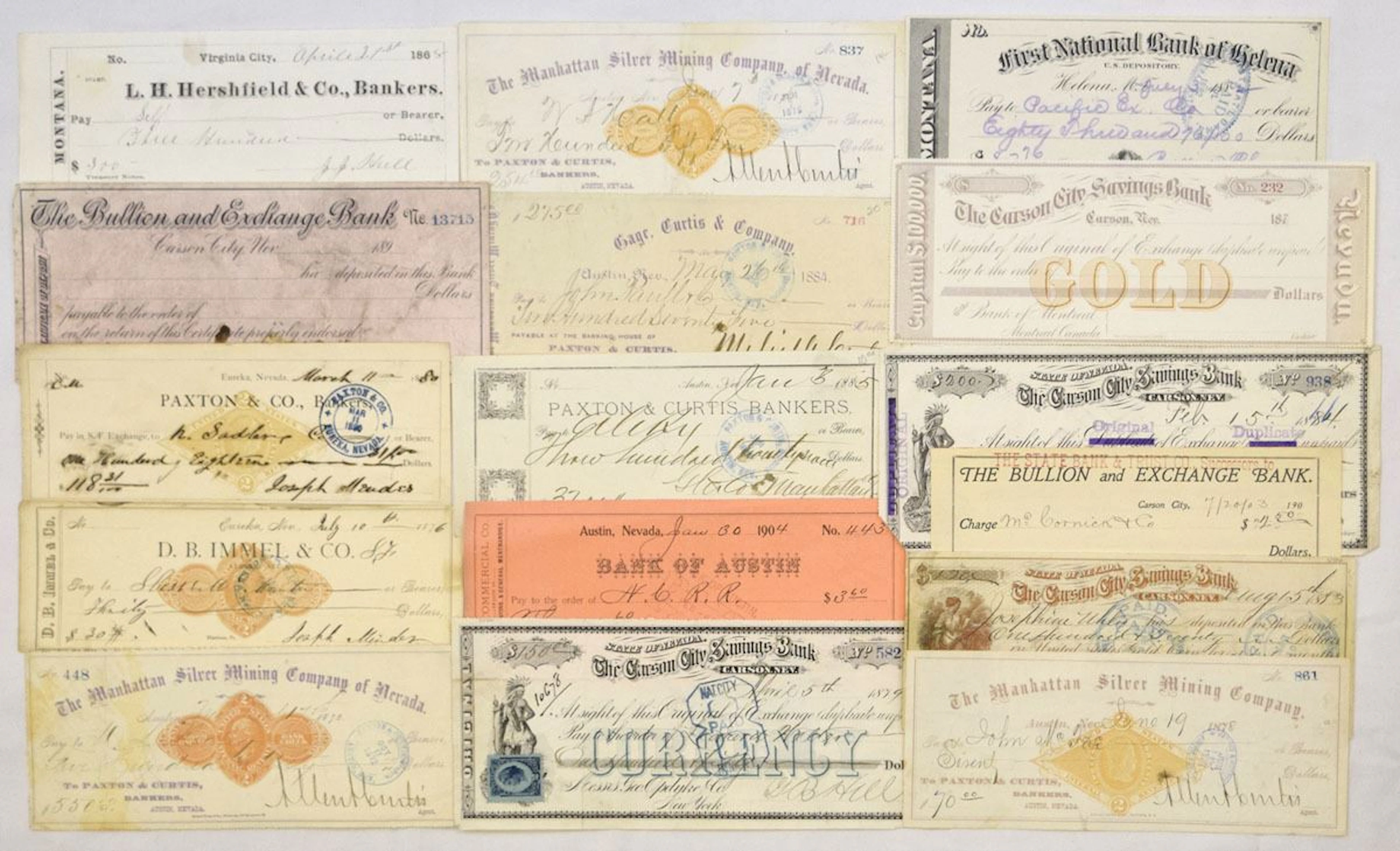 Nevada & Montana Territory, Mining and Banking Check, Draft & Exchange