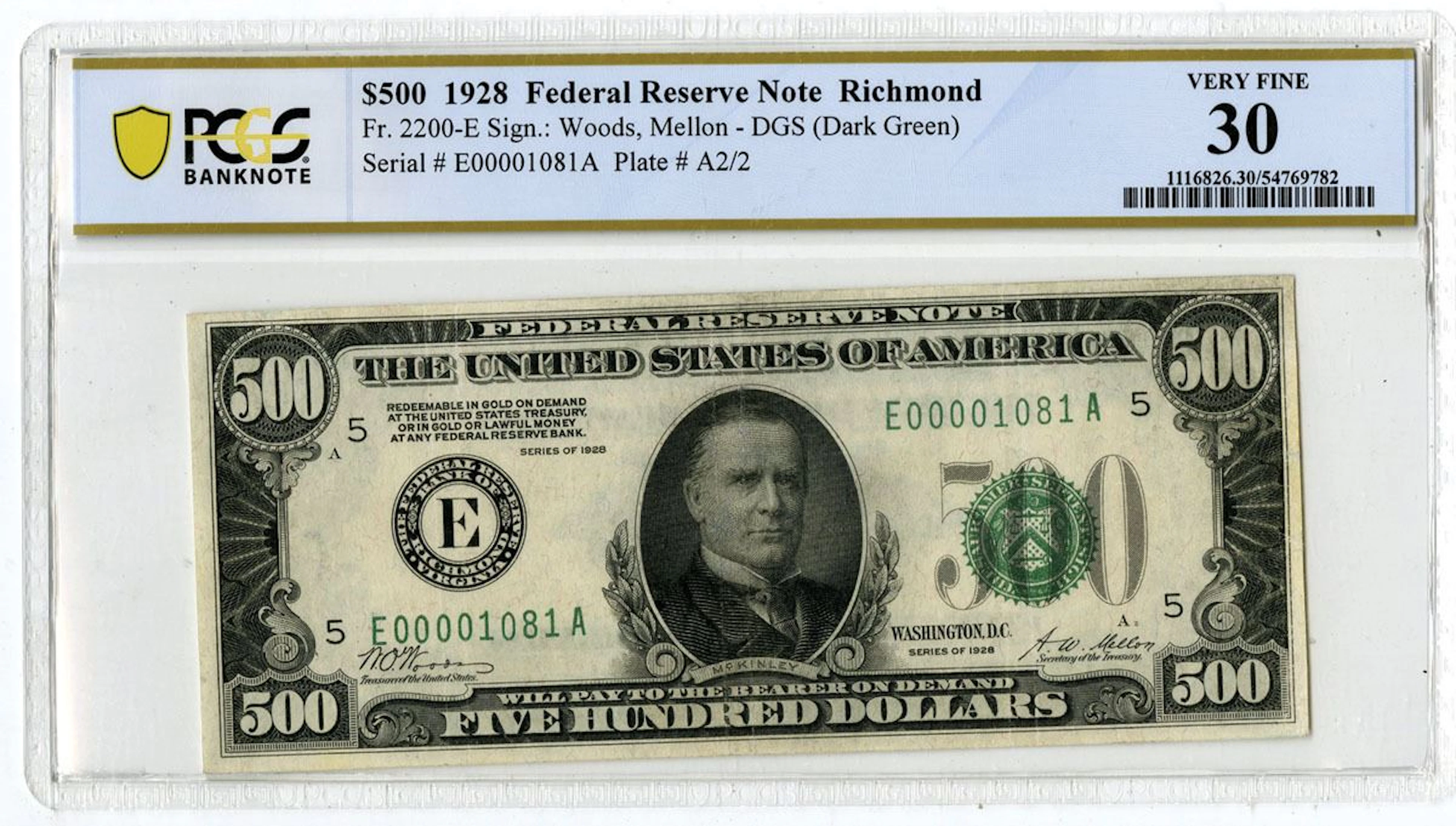 U.S. F.R.N., Richmond. 1928 $500, Fr.# 2200-E, Issued Banknote, PCGS