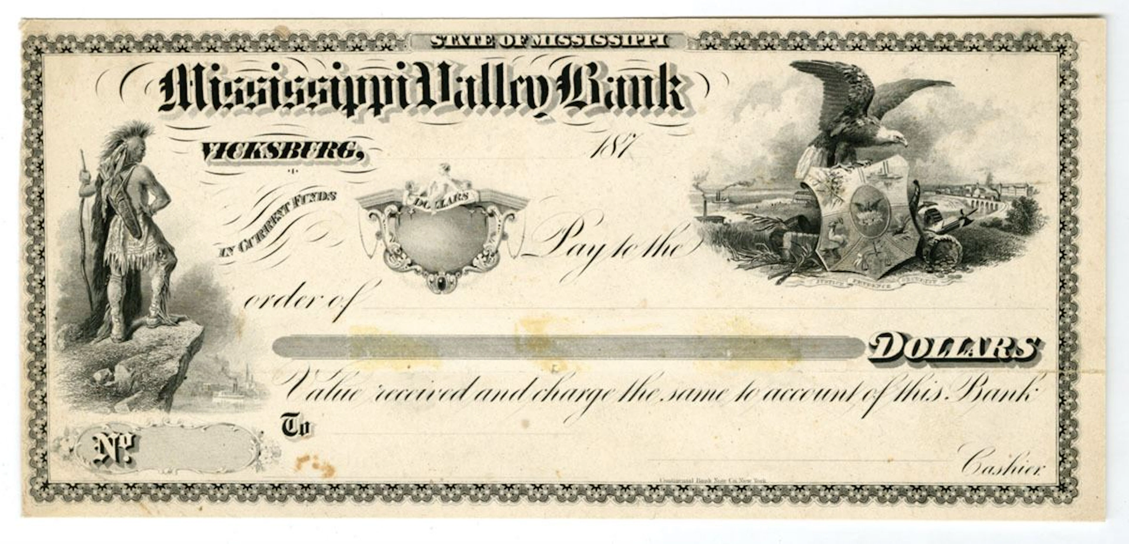 MS. Mississippi Valley Bank. Undenominated Check / Draft Proof on