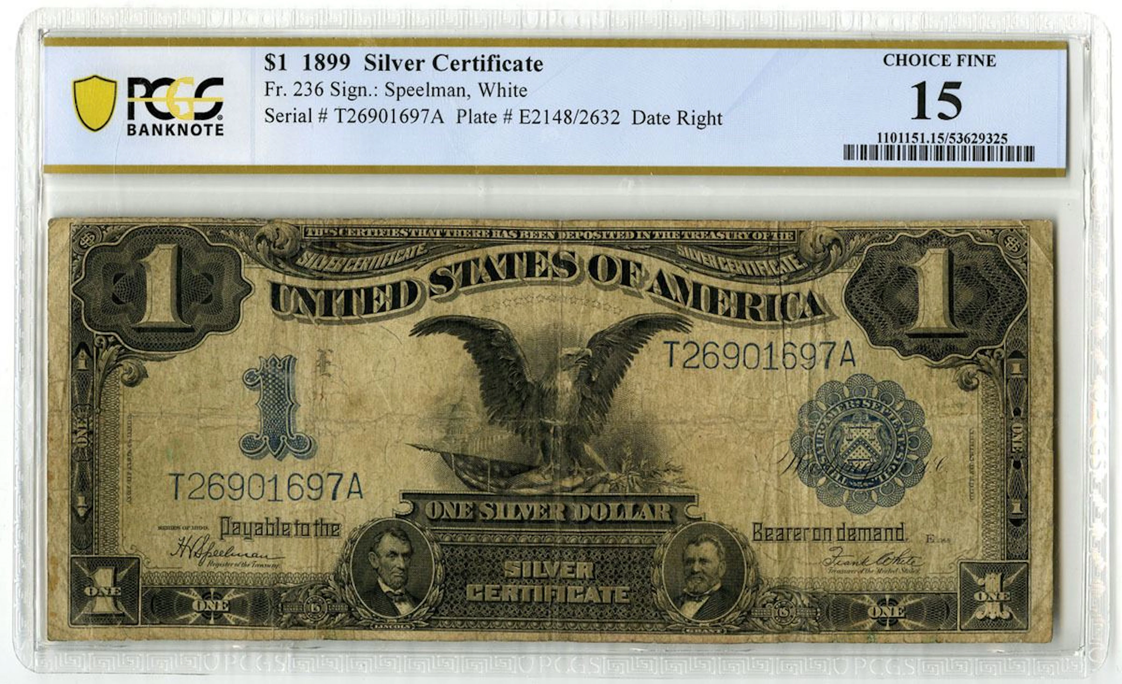 U.S. Silver Certificate. 1899 $1, Fr.# 236, "Black Eagle" Note, Issued