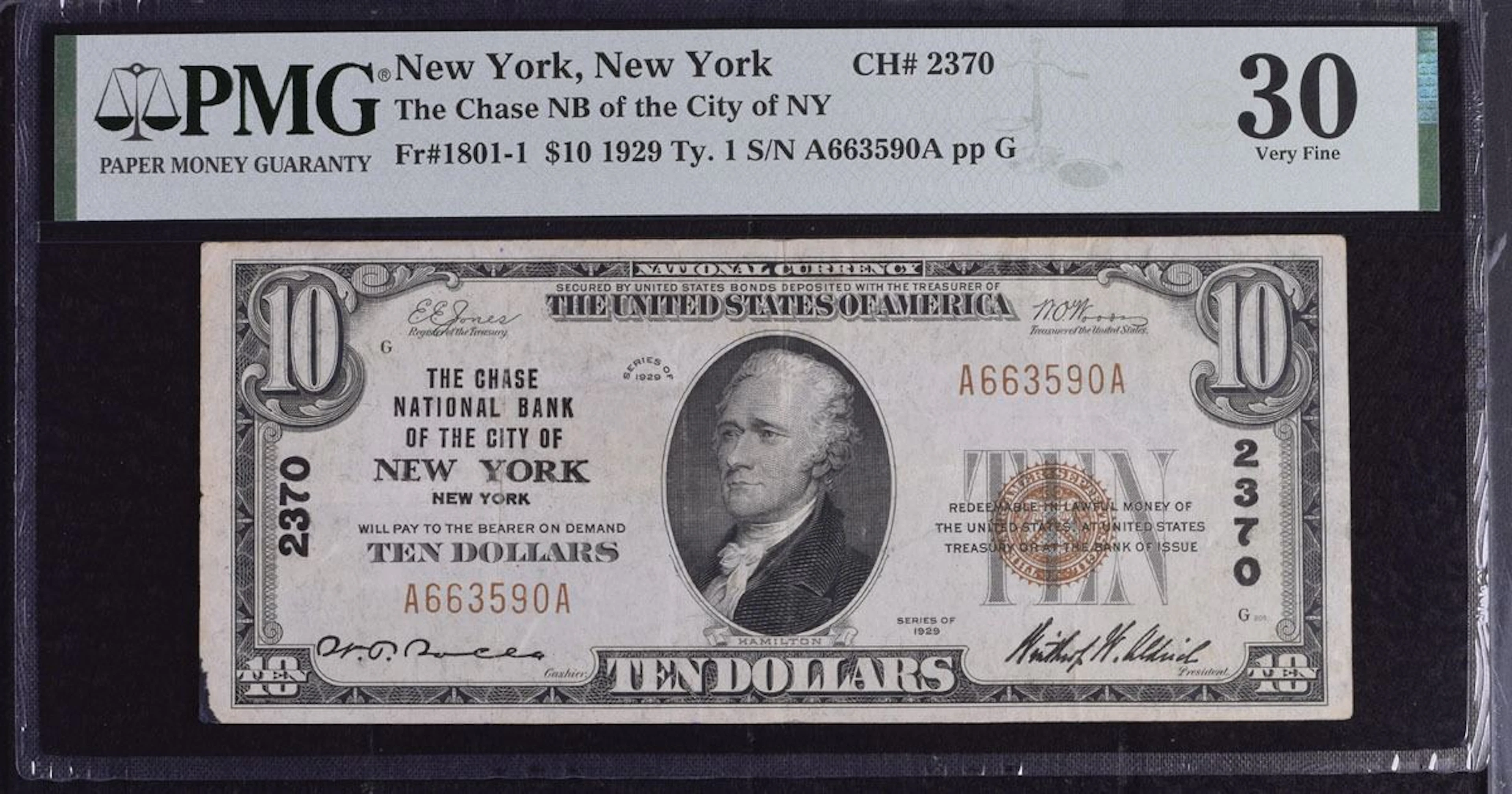NY. Chase National Bank of the City of New York. $10, Series of 1929